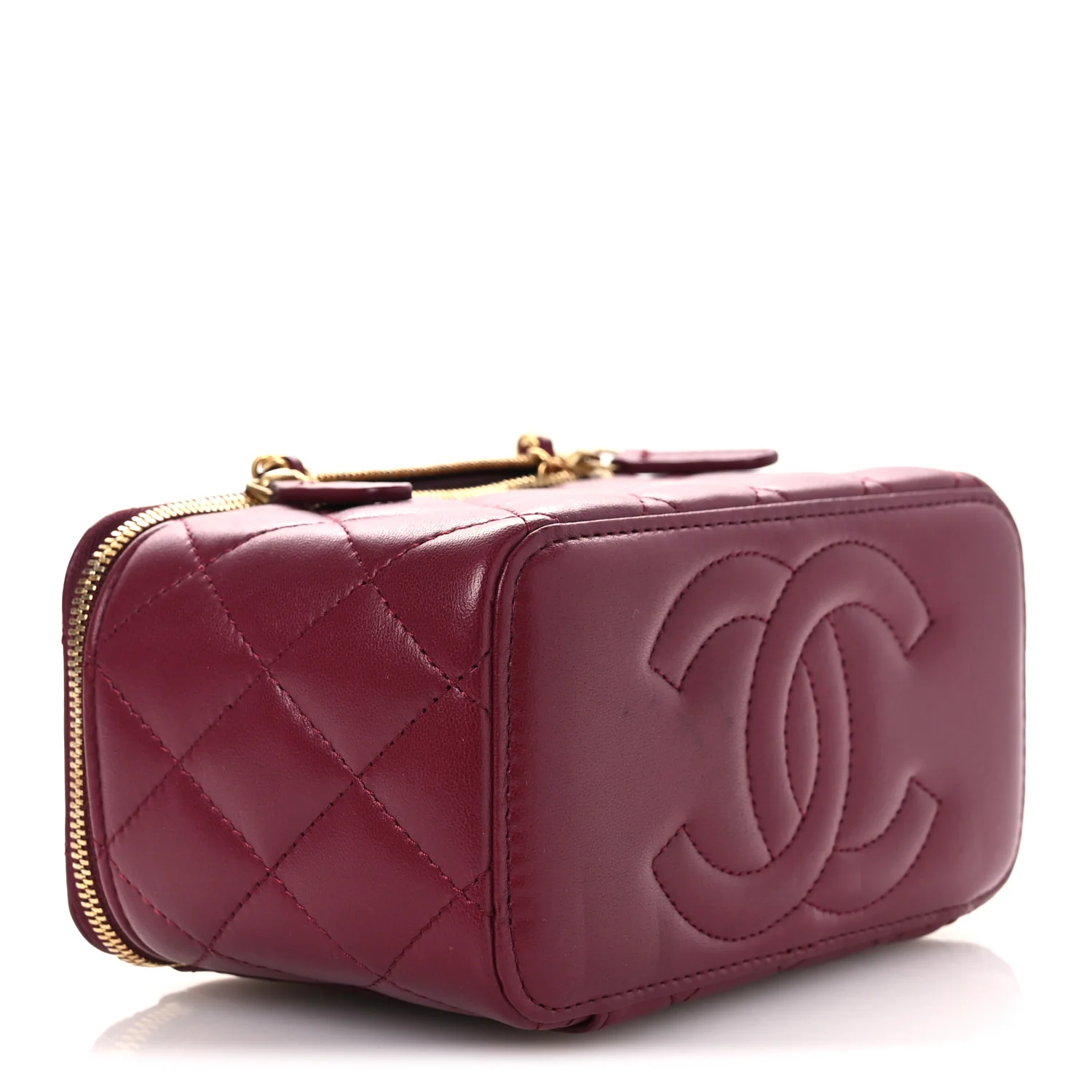 Lambskin Enamel Quilted Small Coco Hearts Vanity Case With Chain Burgundy - Image 4