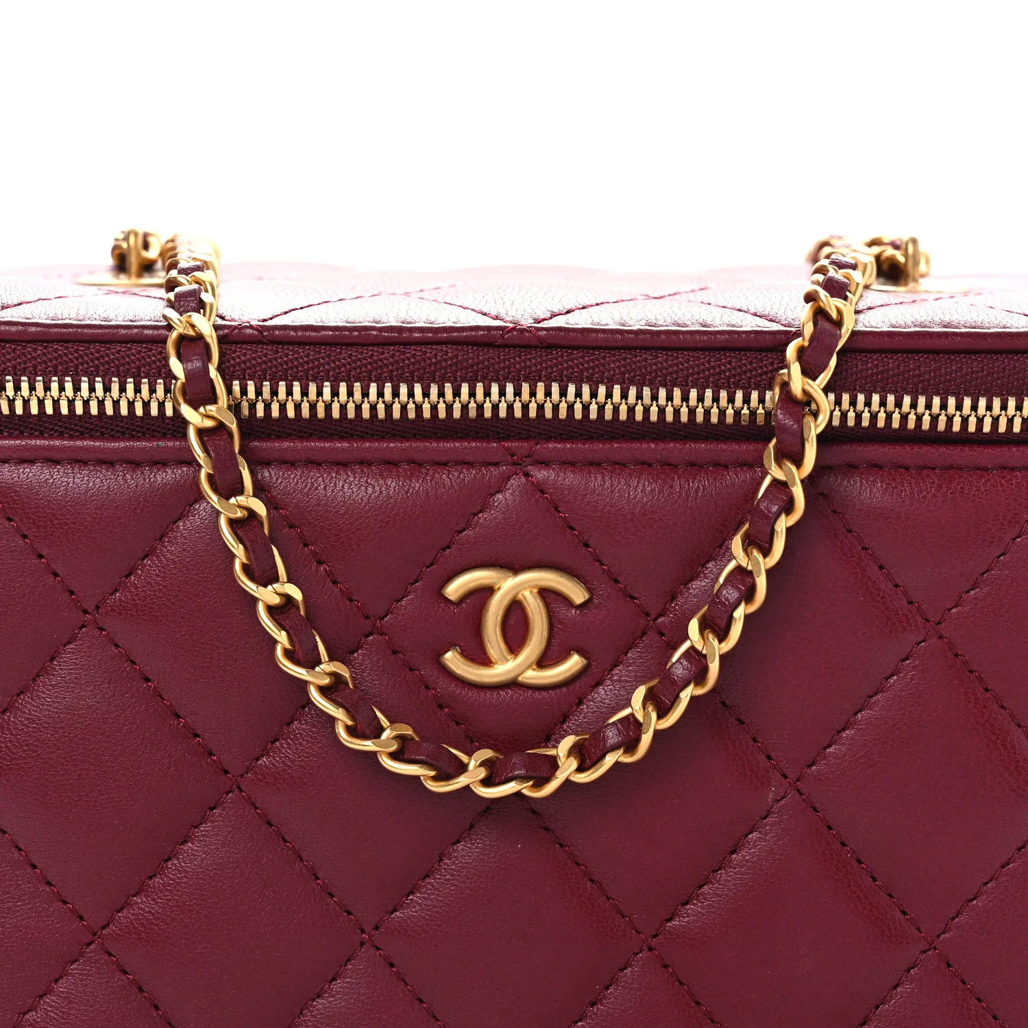 Lambskin Enamel Quilted Small Coco Hearts Vanity Case With Chain Burgundy - Image 8