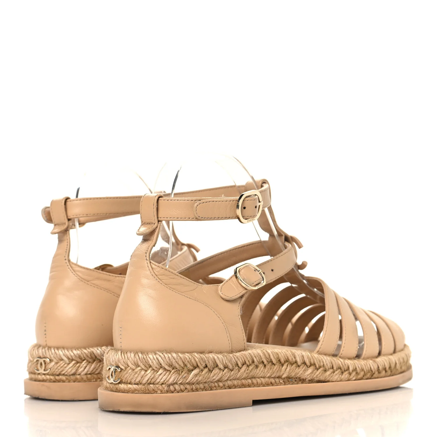 Lambskin Espadrille Sandals 37 Beige - Image 5
