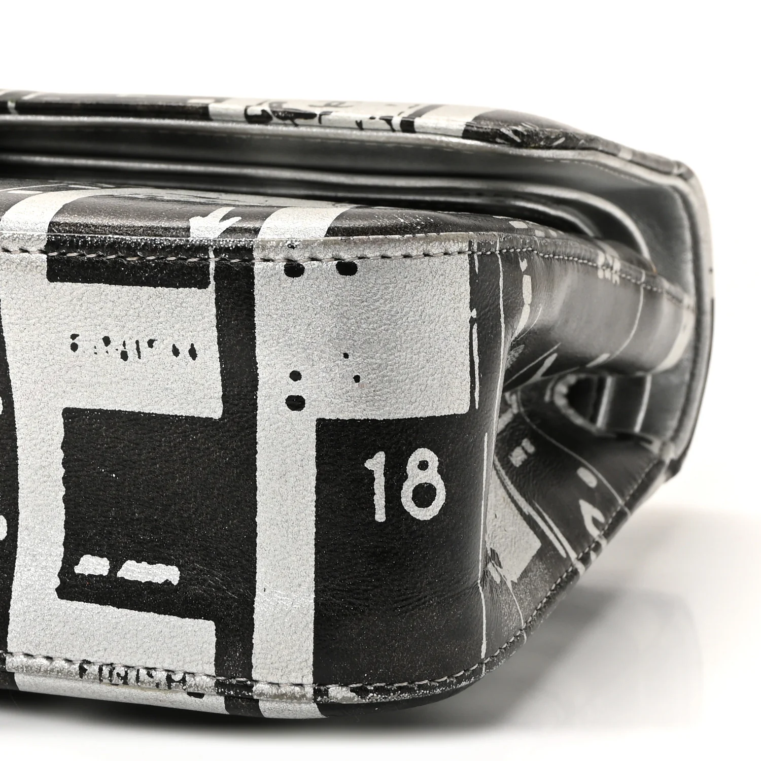 Lambskin Graffiti Printed Medium Double Flap Black Silver - Image 10