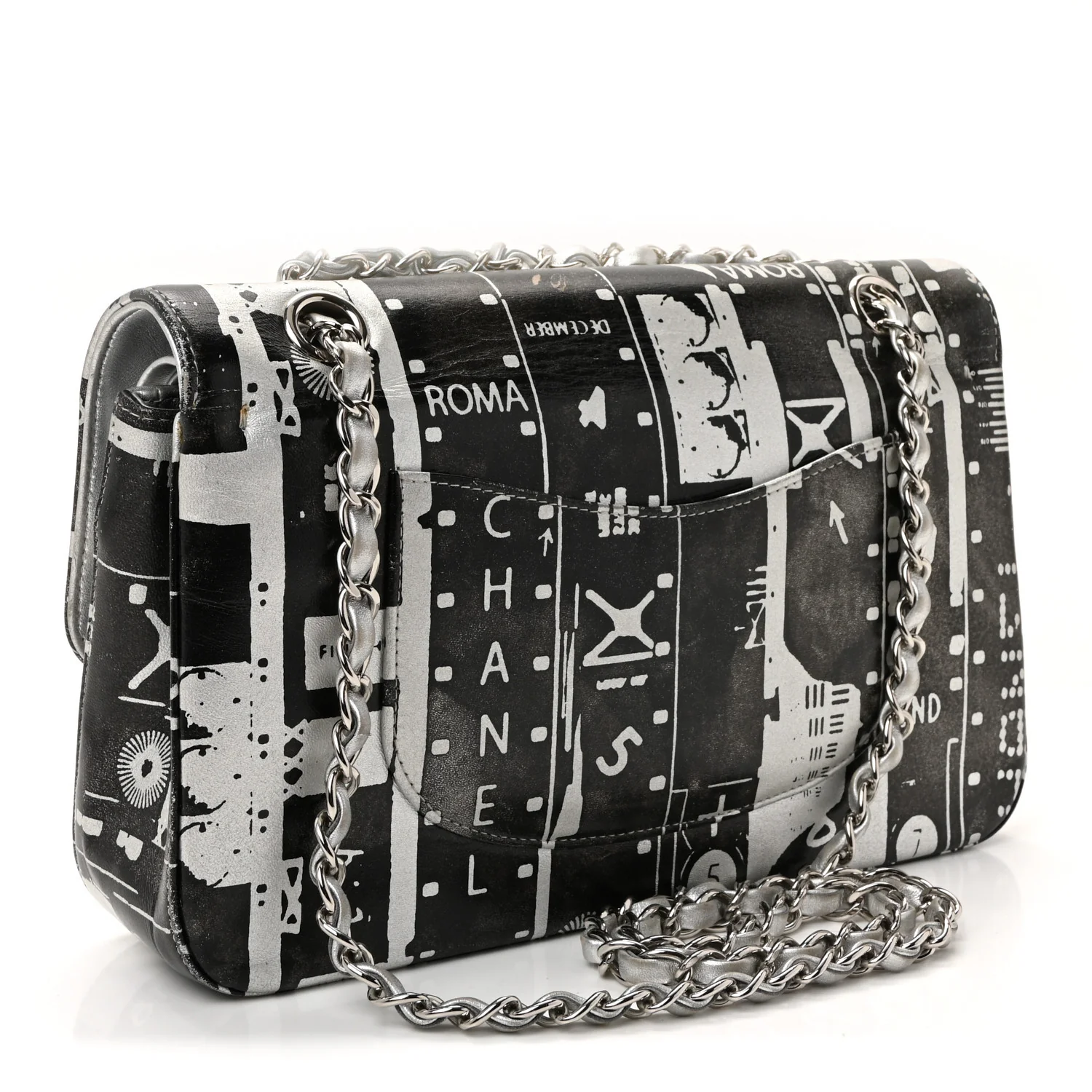 Lambskin Graffiti Printed Medium Double Flap Black Silver - Image 3