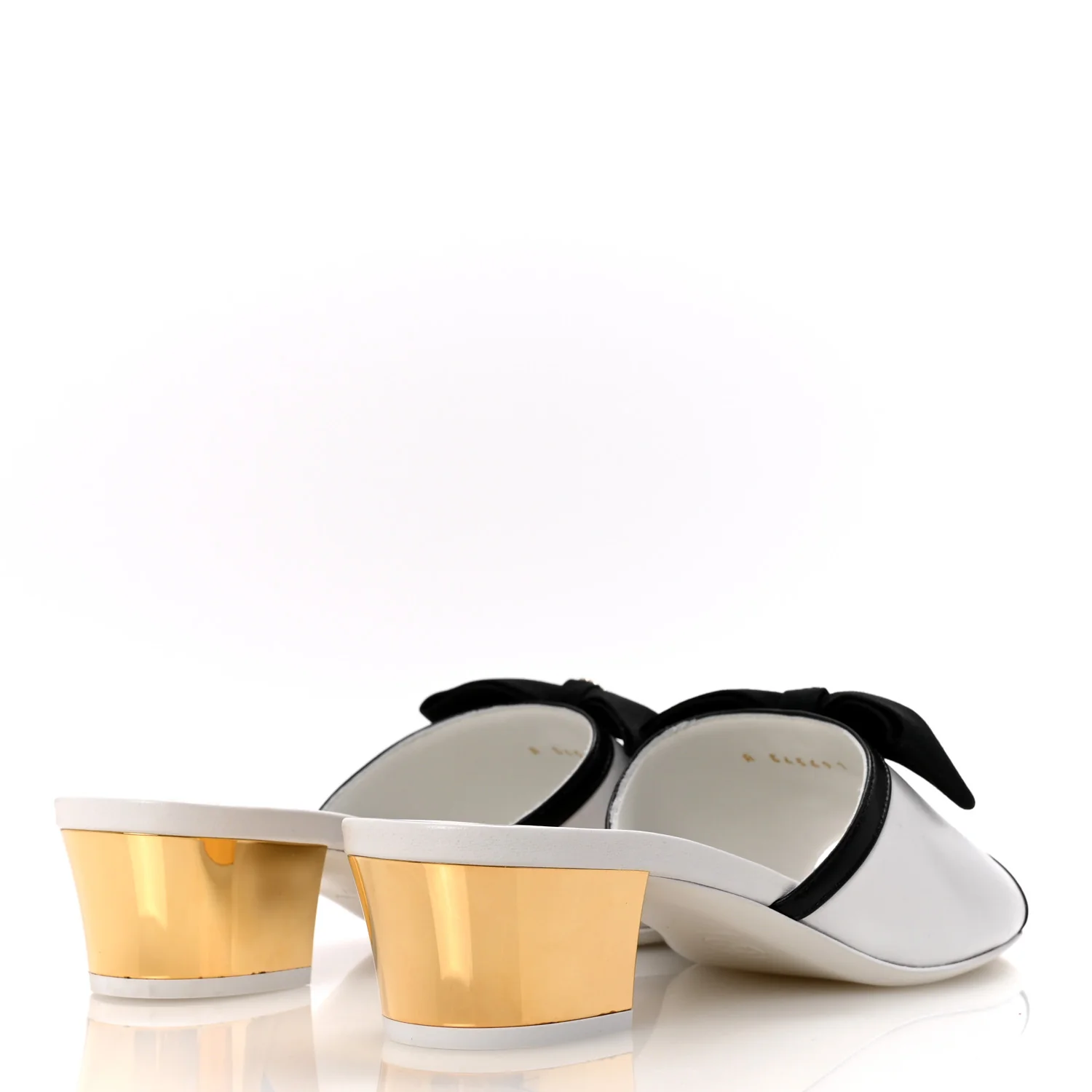 Lambskin Grosgrain Bow Mules 37 White Black - Image 4