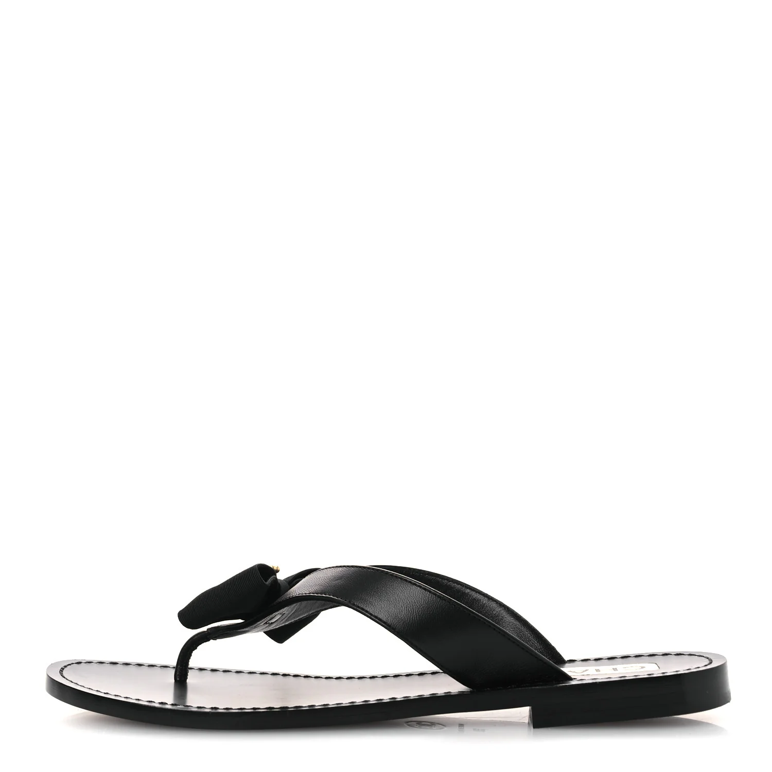 Lambskin Grosgrain Bow Pearl Thong Sandals 39 Black