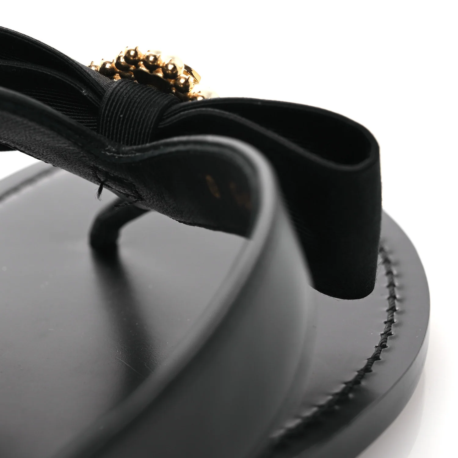Lambskin Grosgrain Bow Pearl Thong Sandals 39 Black - Image 21