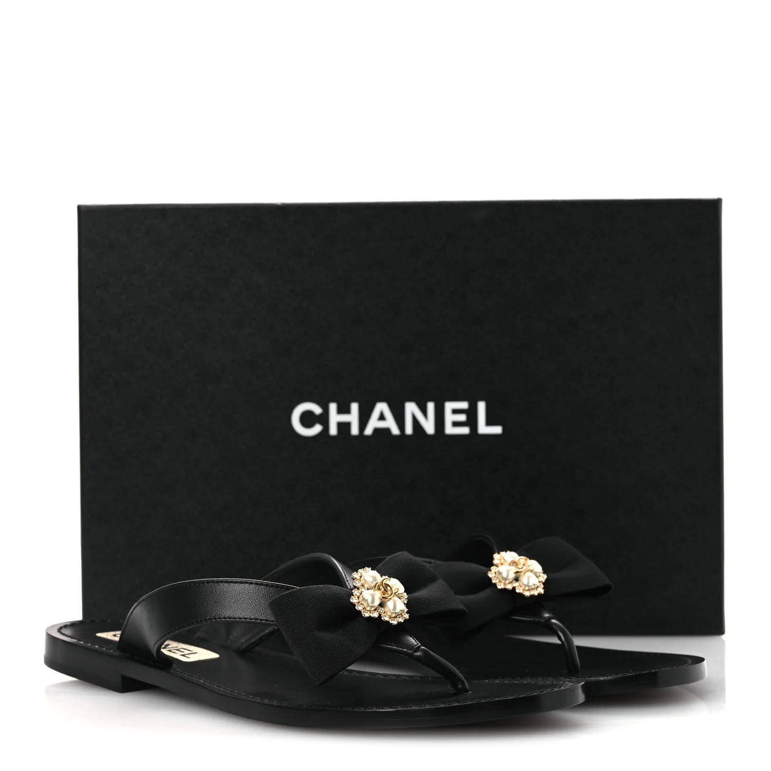 Lambskin Grosgrain Bow Pearl Thong Sandals 39 Black - Image 23