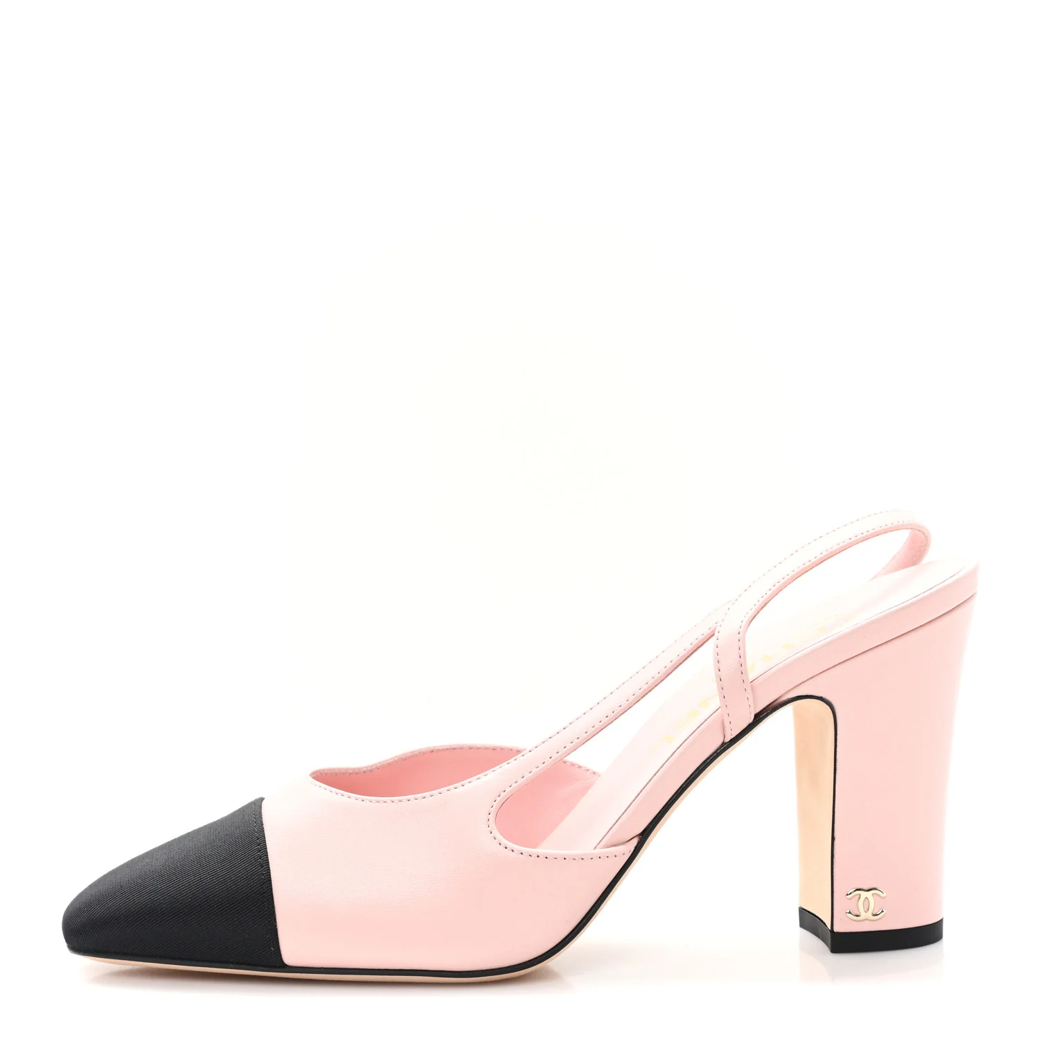 Lambskin Grosgrain Cap Toe CC Slingback Pumps 38.5 Light Pink Black