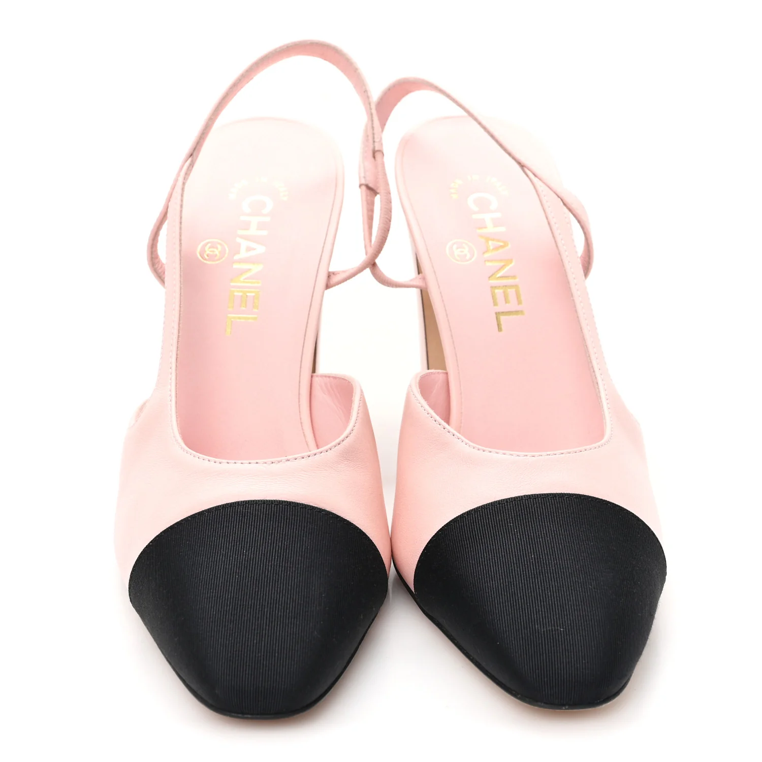 Lambskin Grosgrain Cap Toe CC Slingback Pumps 38.5 Light Pink Black - Image 3