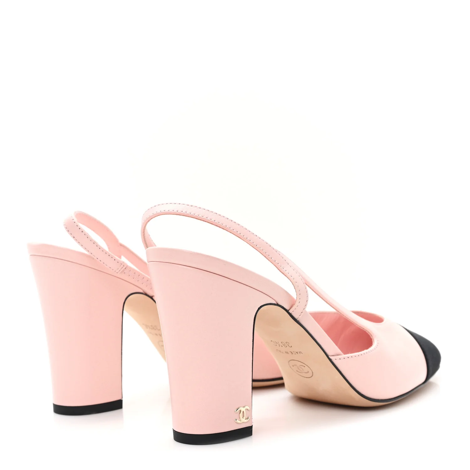 Lambskin Grosgrain Cap Toe CC Slingback Pumps 38.5 Light Pink Black - Image 5