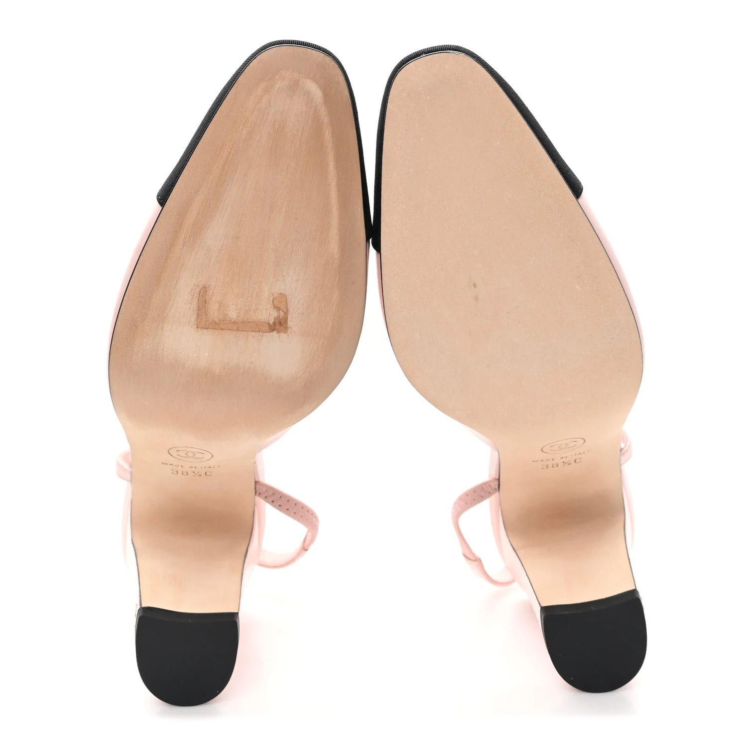 Lambskin Grosgrain Cap Toe CC Slingback Pumps 38.5 Light Pink Black - Image 6