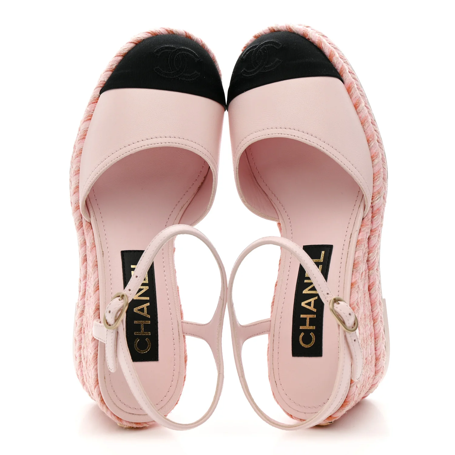 Lambskin Grosgrain CC Espadrilles Wedges 35 Pink Black - Image 2