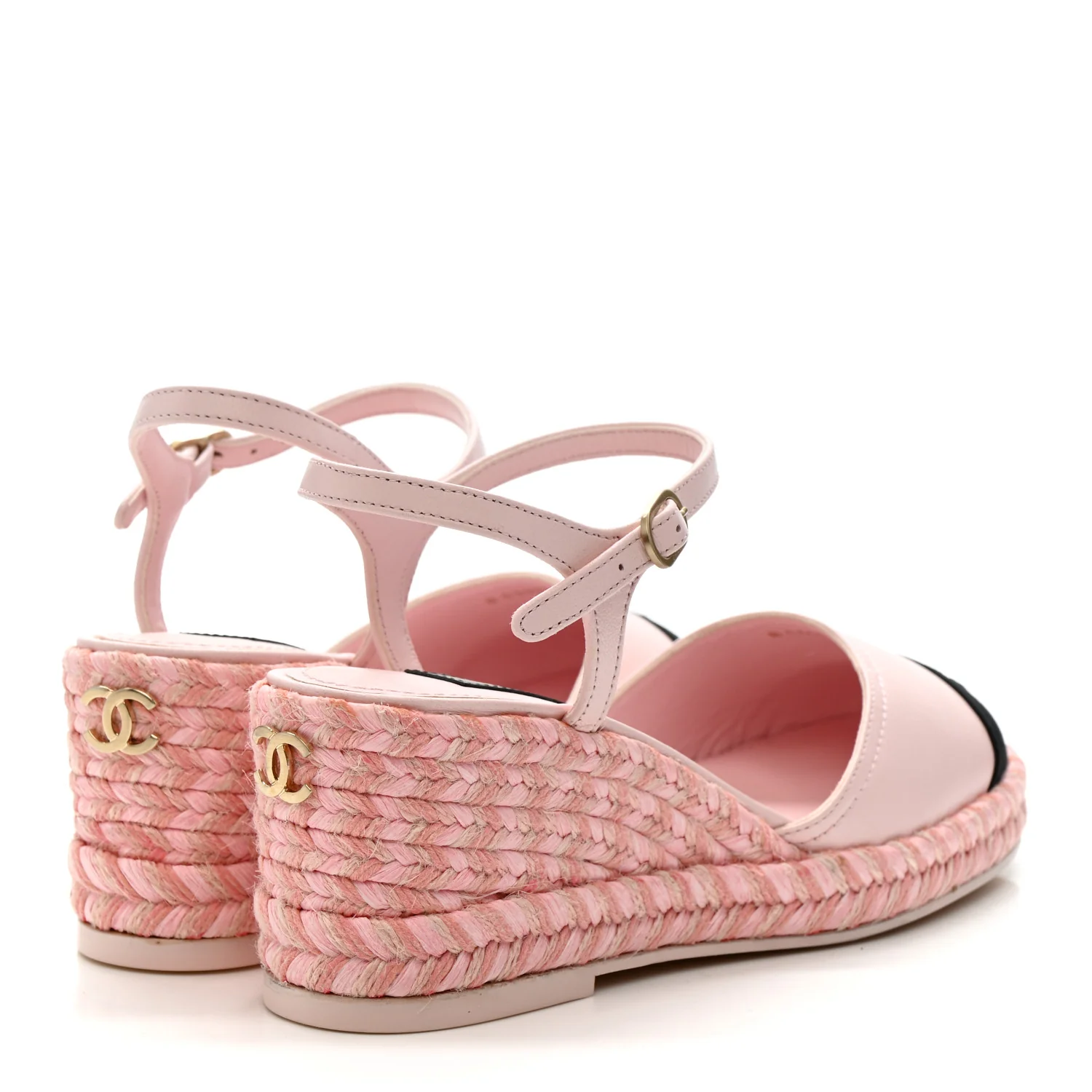 Lambskin Grosgrain CC Espadrilles Wedges 35 Pink Black - Image 5