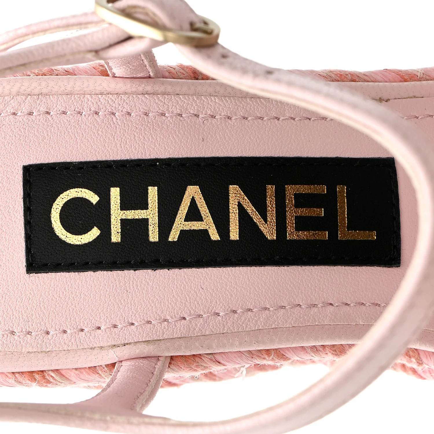 Lambskin Grosgrain CC Espadrilles Wedges 35 Pink Black - Image 8