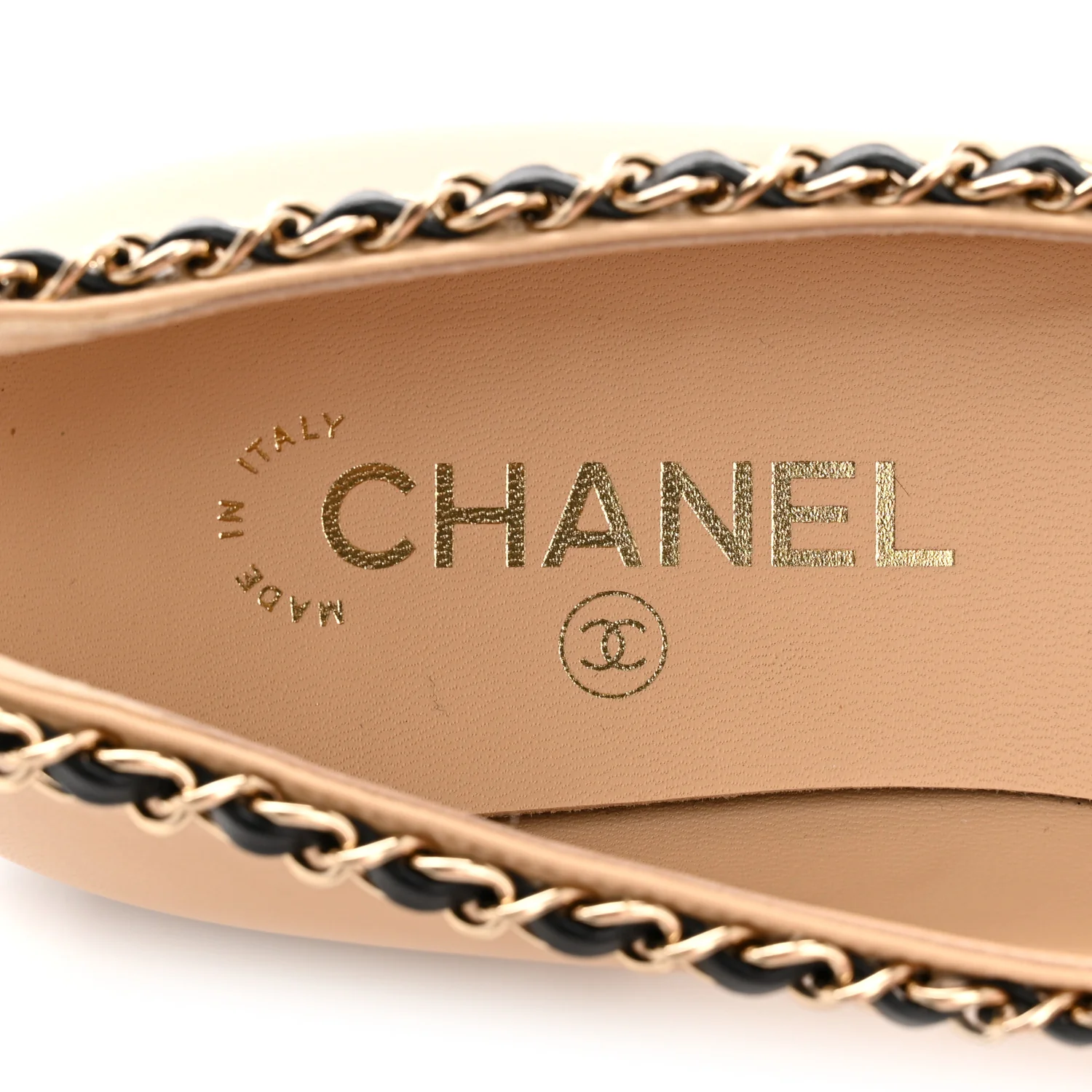 Lambskin Grosgrain Chain Cap Toe Flats 37.5 Beige Black - Image 8