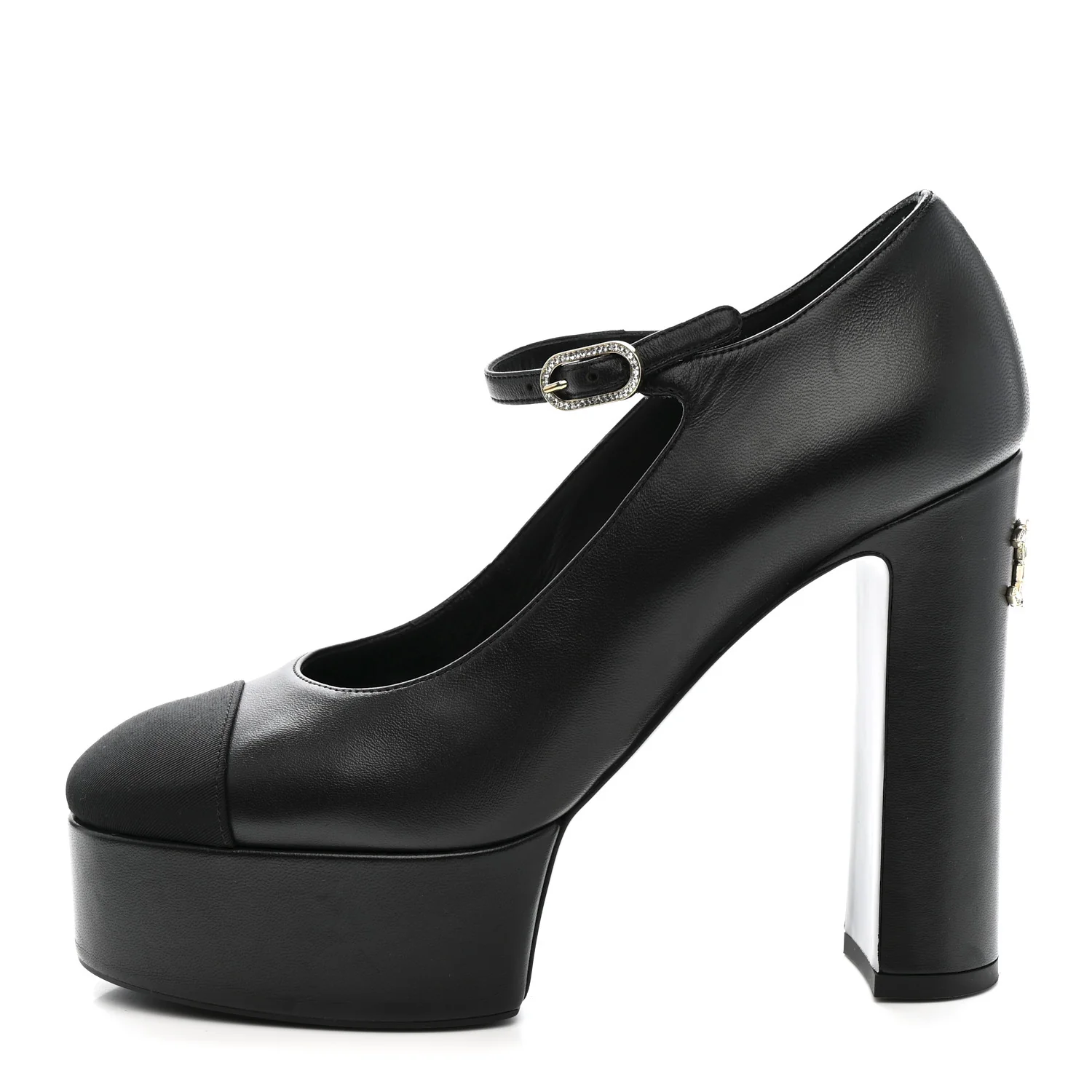 Lambskin Grosgrain Mary Jane Platform Pumps 38.5 Black