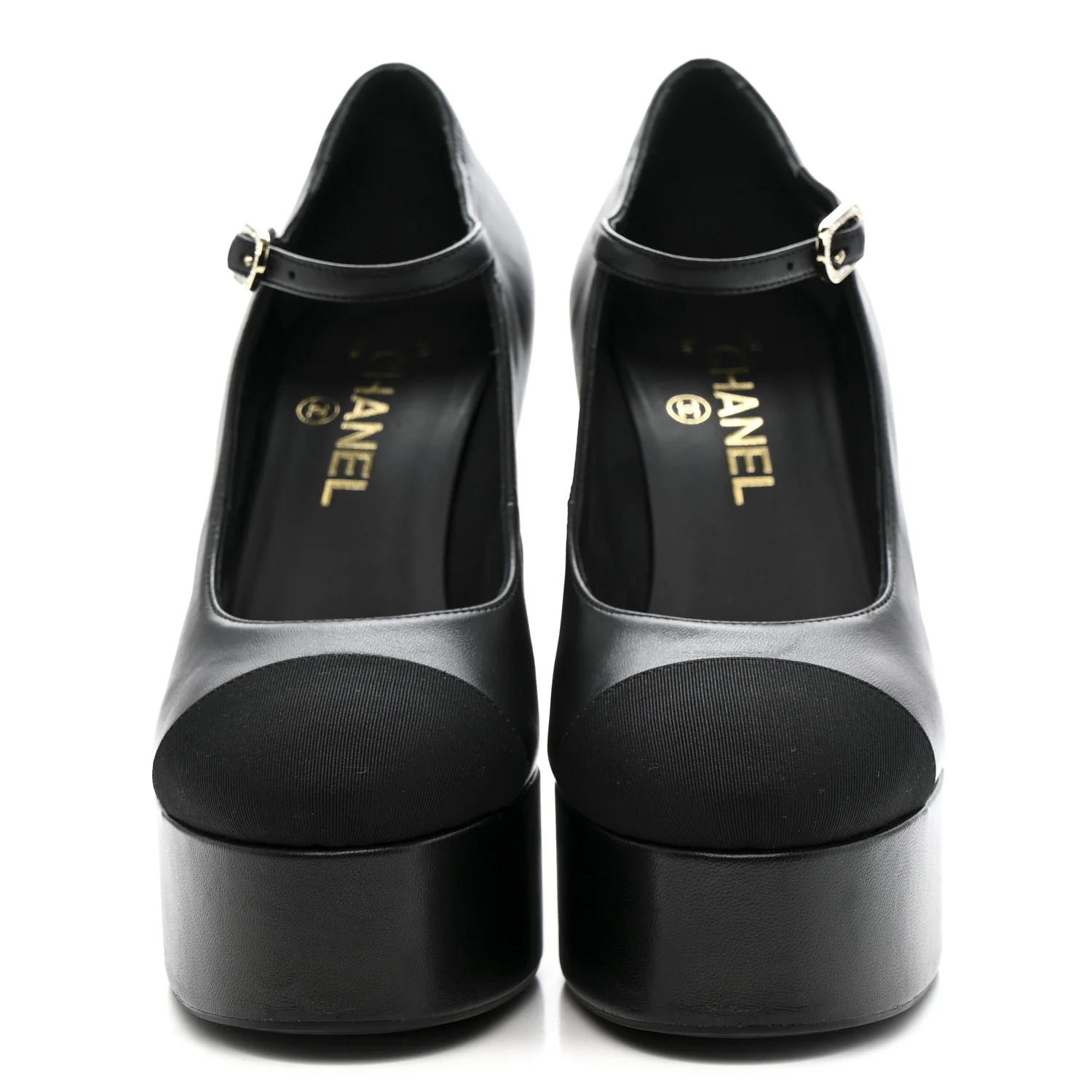 Lambskin Grosgrain Mary Jane Platform Pumps 38.5 Black - Image 3