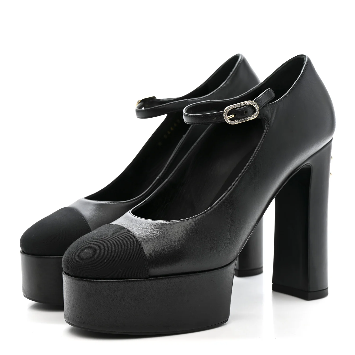 Lambskin Grosgrain Mary Jane Platform Pumps 38.5 Black - Image 4