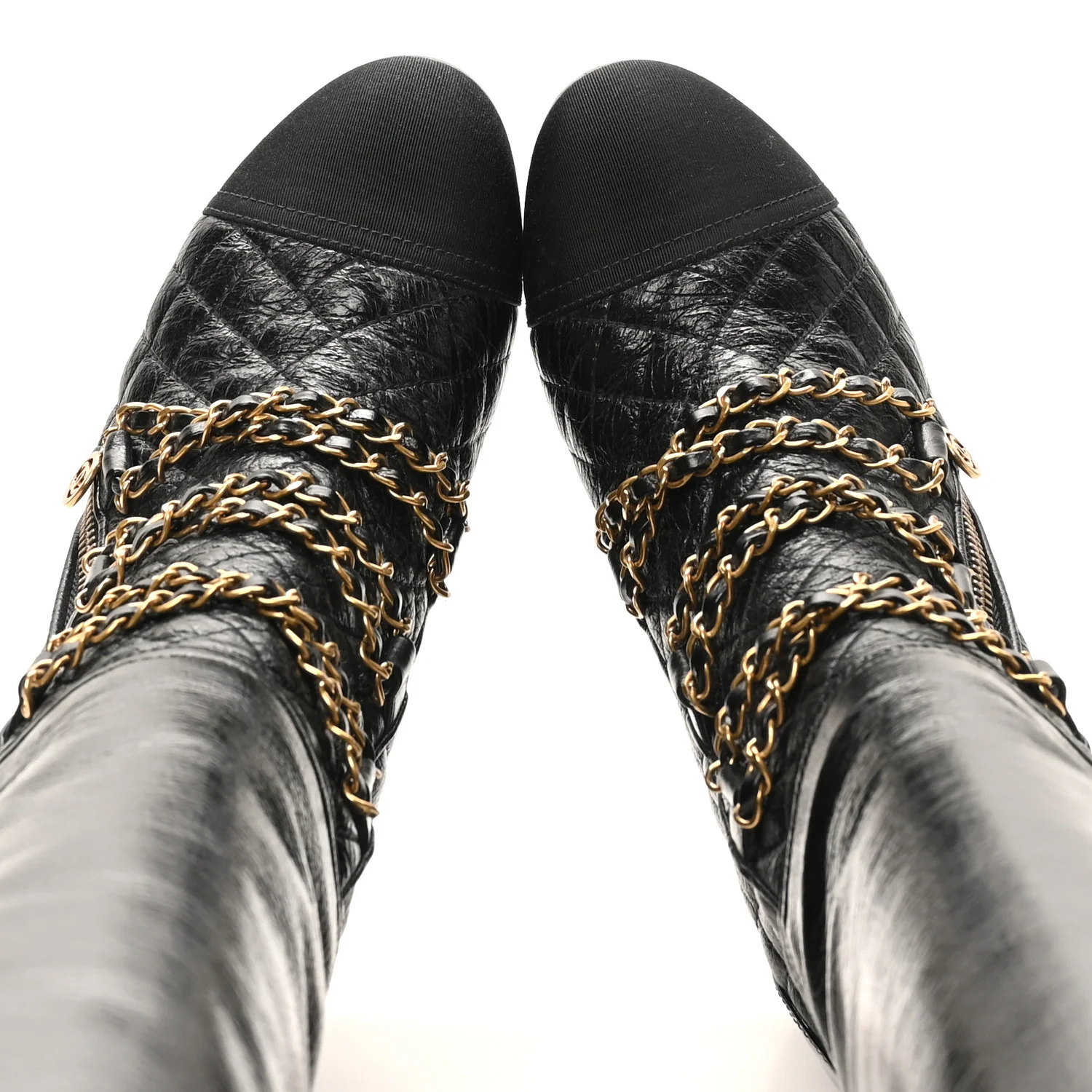 Lambskin Grosgrain Patent Chained High Boots 38 Black - Image 2