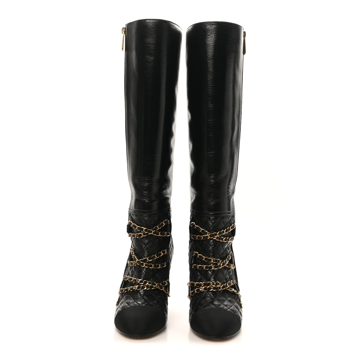 Lambskin Grosgrain Patent Chained High Boots 38 Black - Image 3