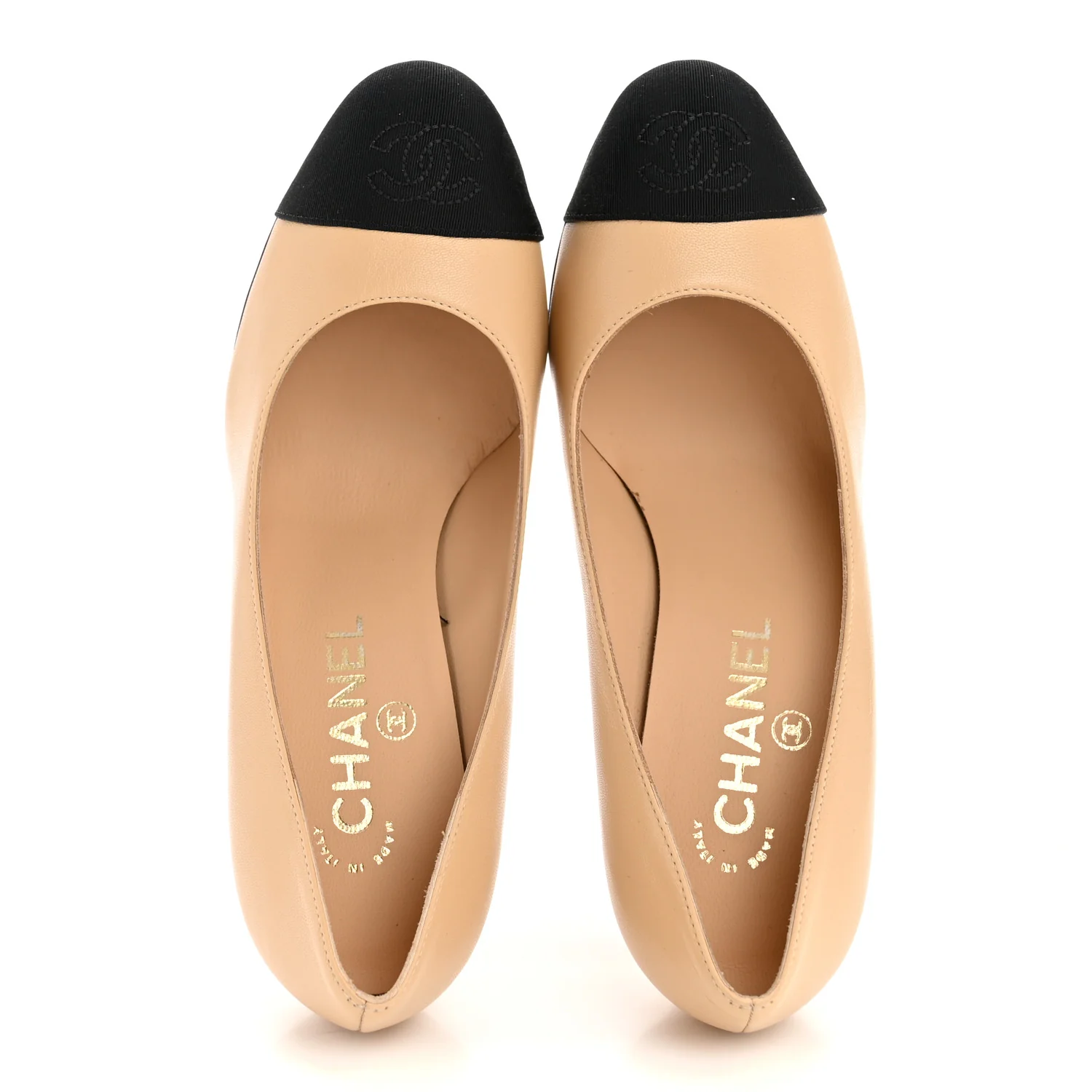 Lambskin Grosgrain Pearl Cap Toe Pumps 36.5 Beige Black - Image 2