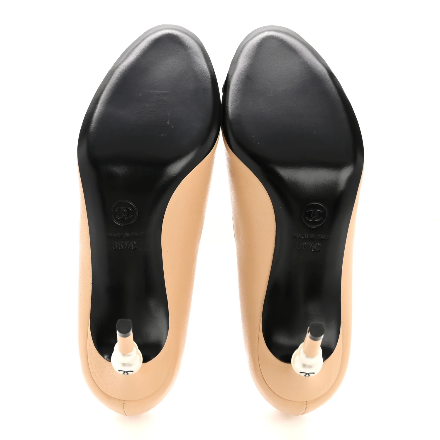 Lambskin Grosgrain Pearl Cap Toe Pumps 36.5 Beige Black - Image 6