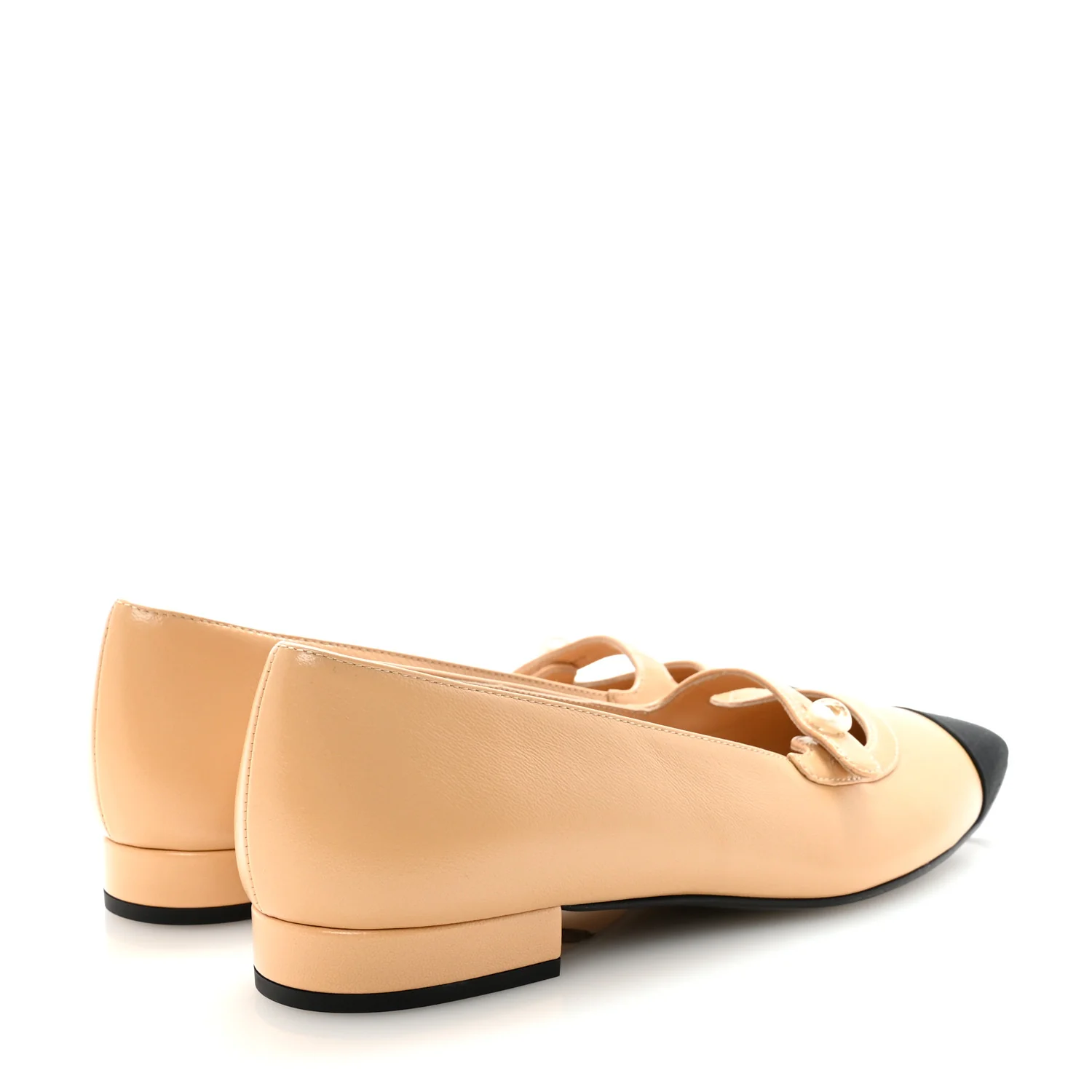Lambskin Grosgrain Pointed Toe CC Ballet Flats 38 Beige Black - Image 5