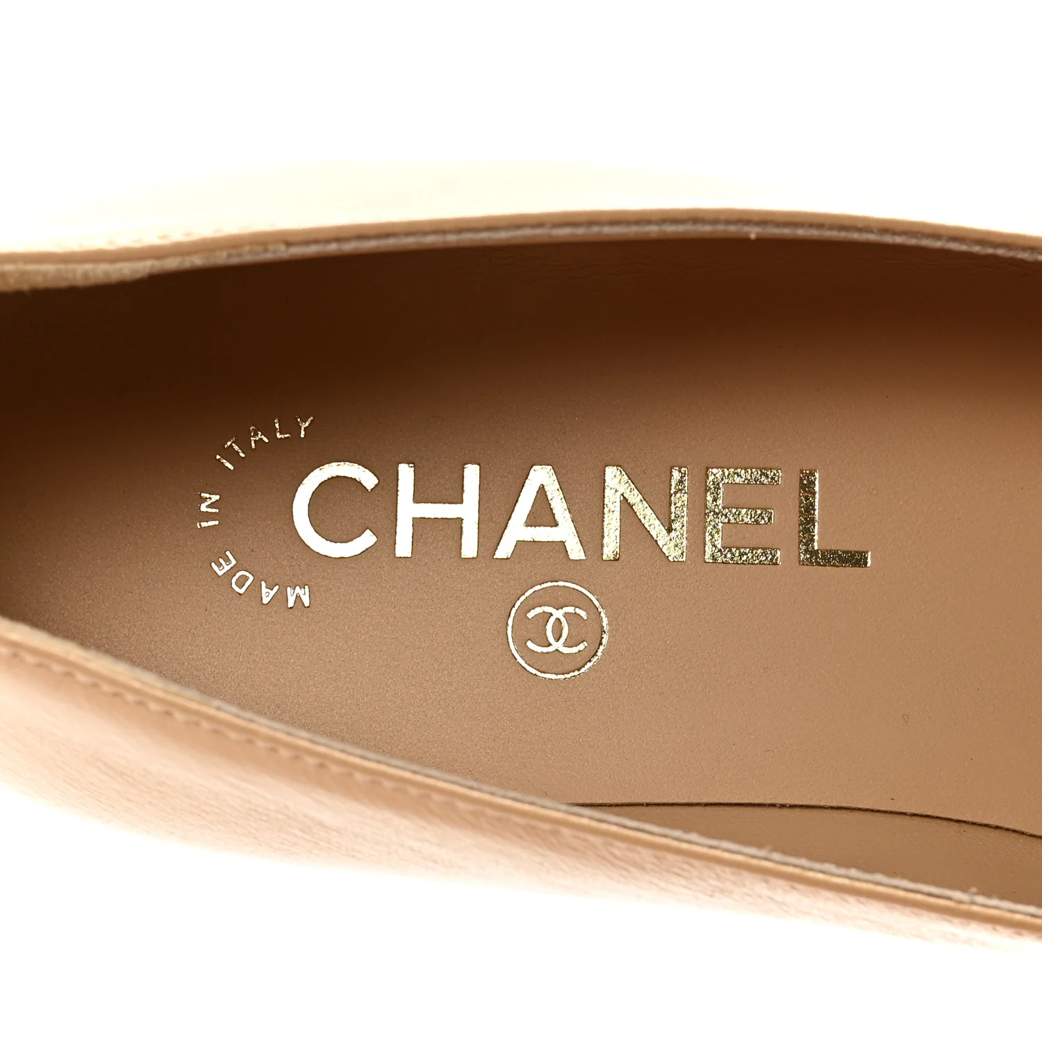 Lambskin Grosgrain Pointed Toe CC Ballet Flats 38 Beige Black - Image 8