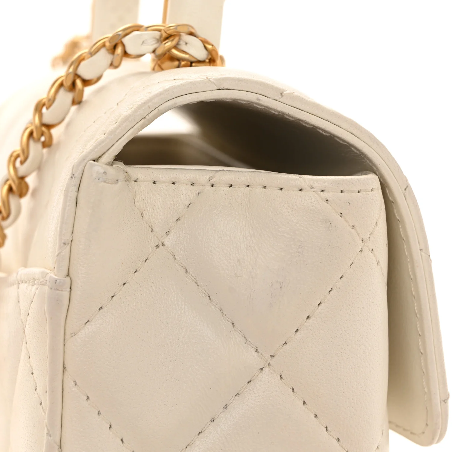 Lambskin Handle Crush Top Handle Flap Bag White - Image 13
