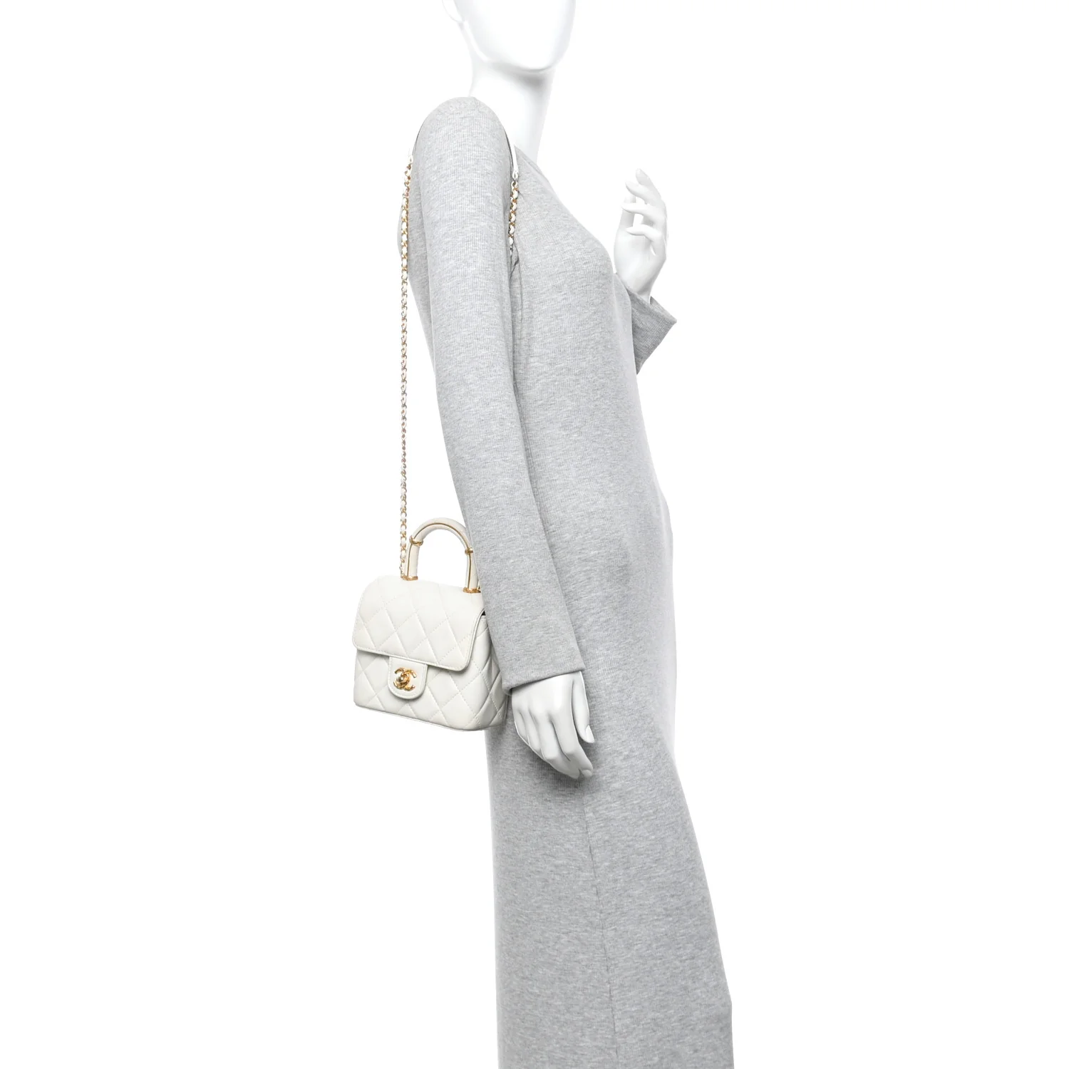 Lambskin Handle Crush Top Handle Flap Bag White - Image 2