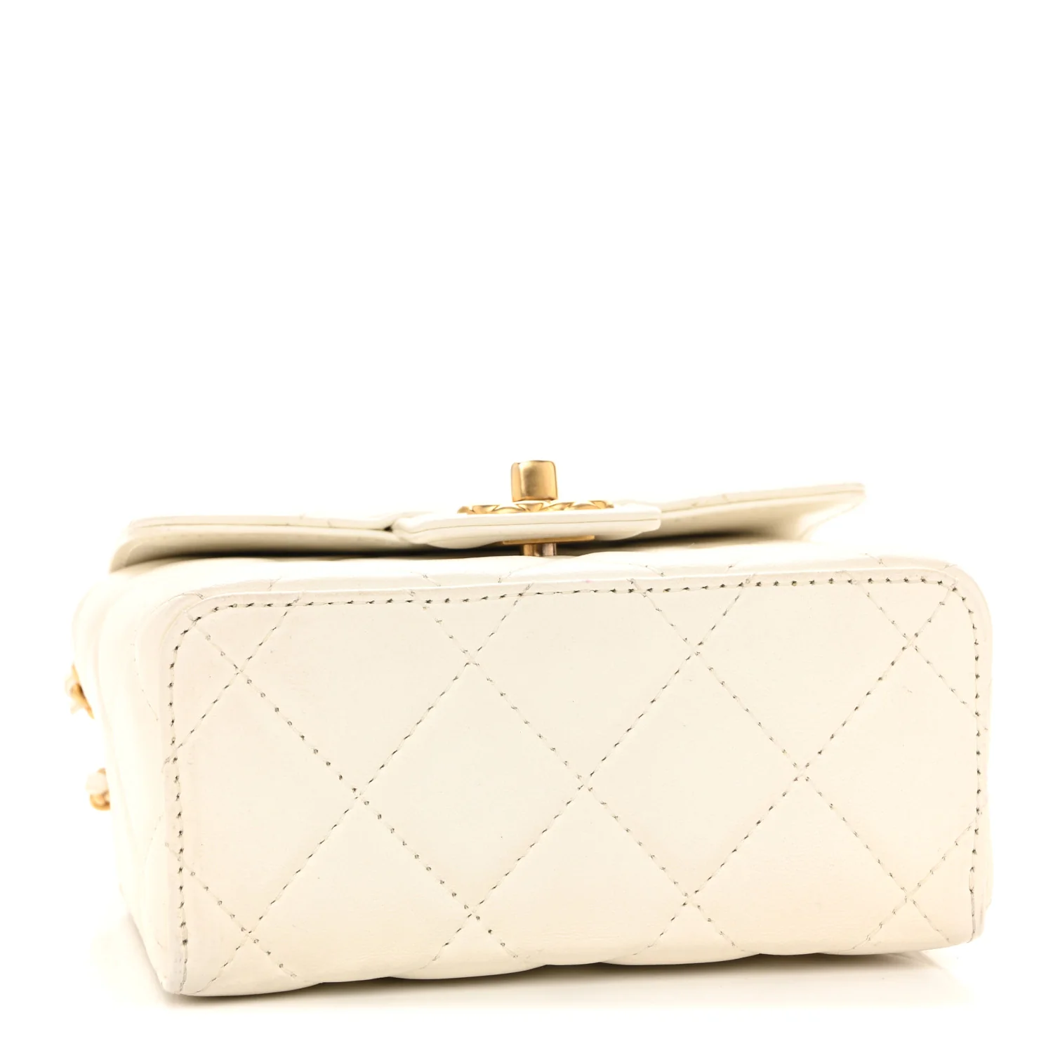 Lambskin Handle Crush Top Handle Flap Bag White - Image 4