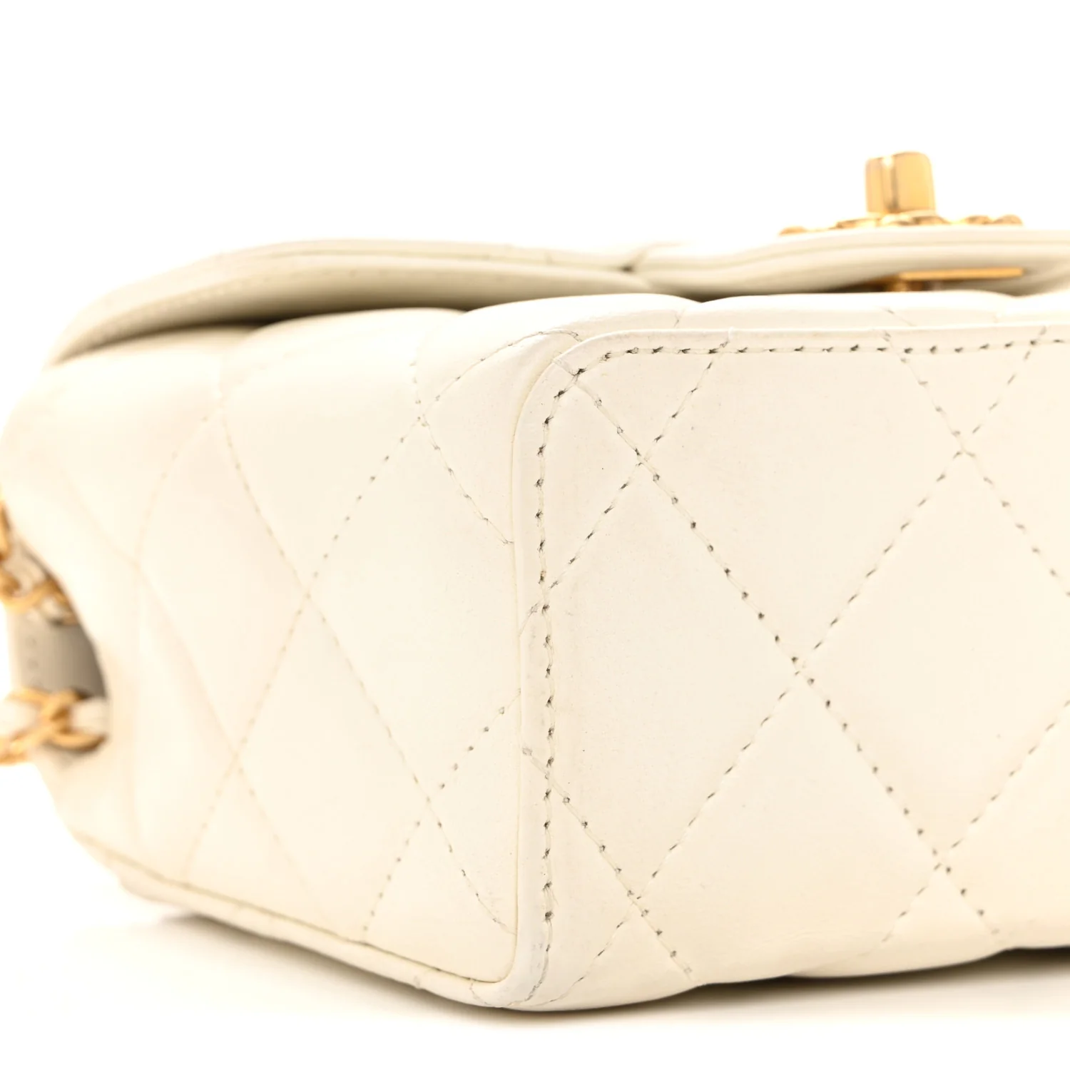Lambskin Handle Crush Top Handle Flap Bag White - Image 9