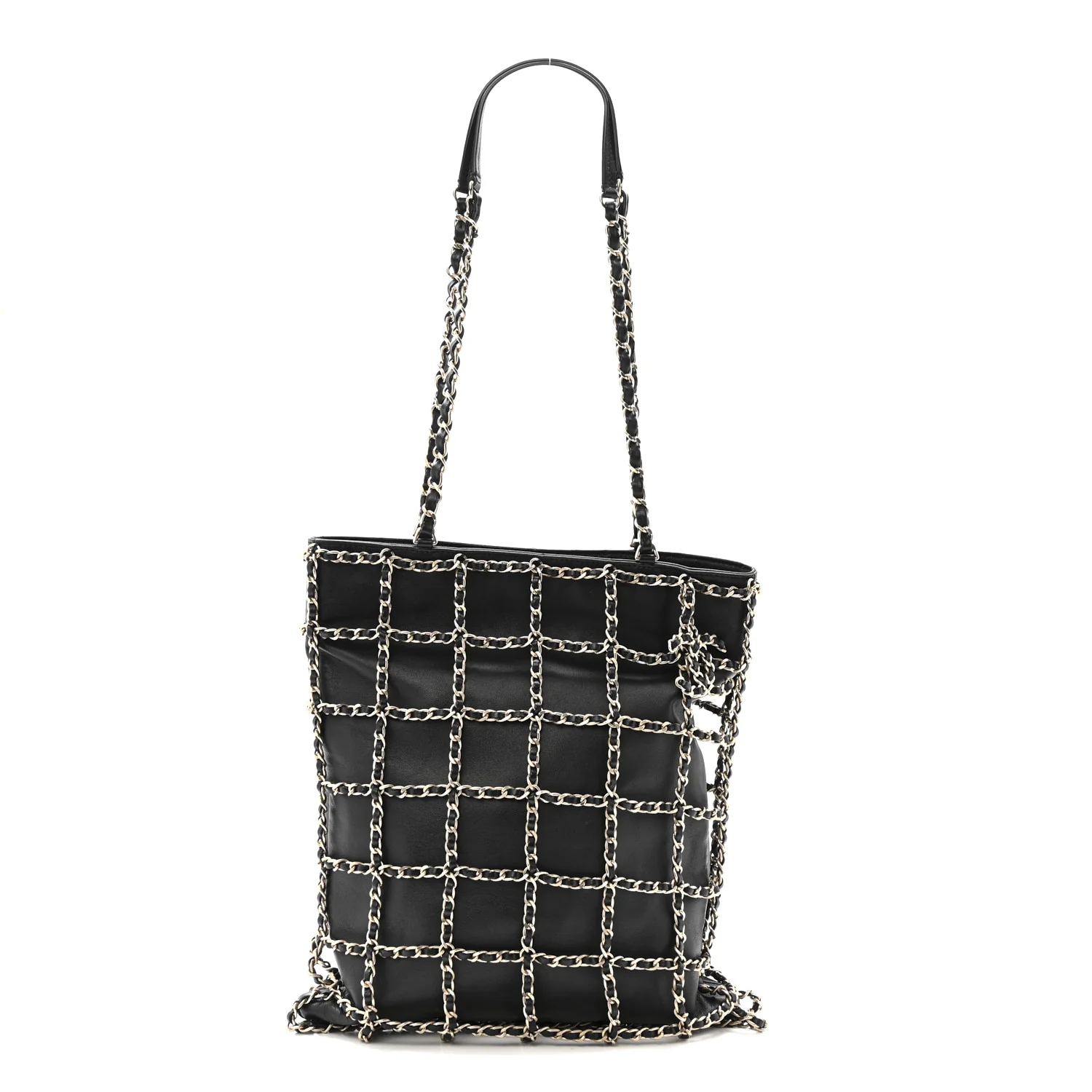 Lambskin Large Shopping Chain Tote Black