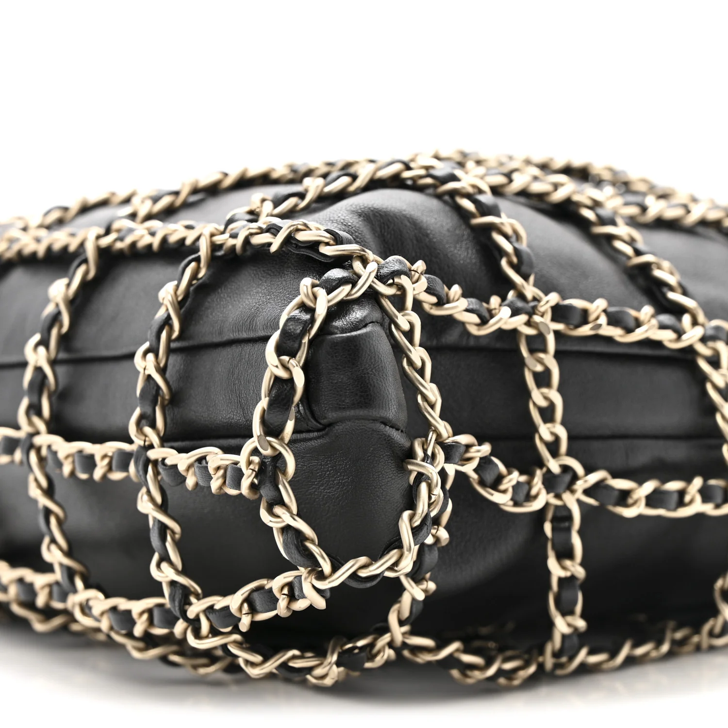 Lambskin Large Shopping Chain Tote Black - Image 10