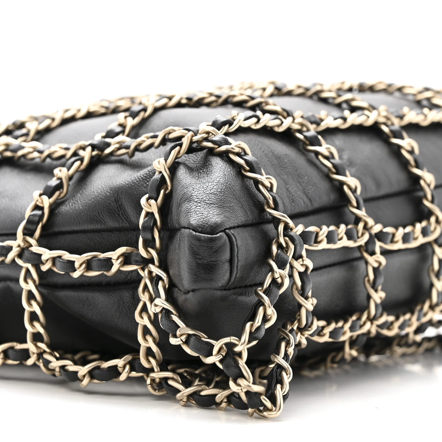 Lambskin Large Shopping Chain Tote Black - Image 9