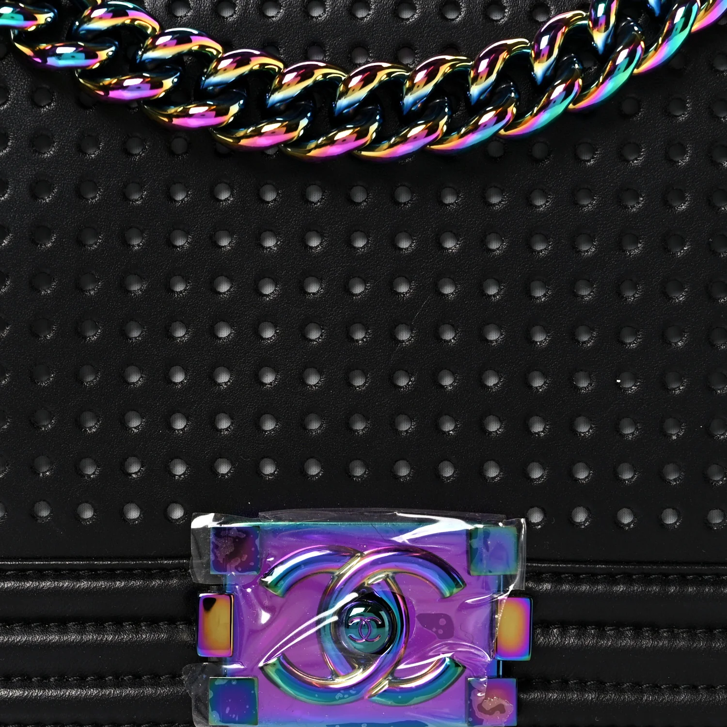 Lambskin LED Iridescent Metal Medium Boy Flap Black Multicolor - Image 11