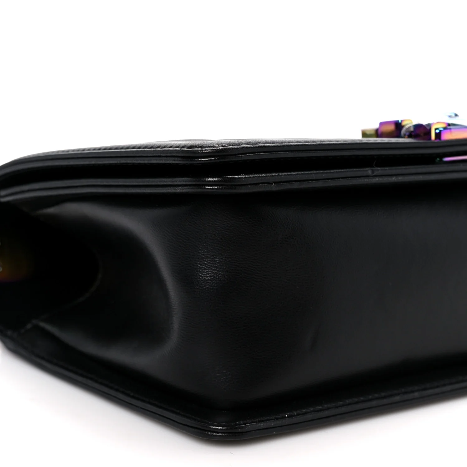 Lambskin LED Iridescent Metal Medium Boy Flap Black Multicolor - Image 12