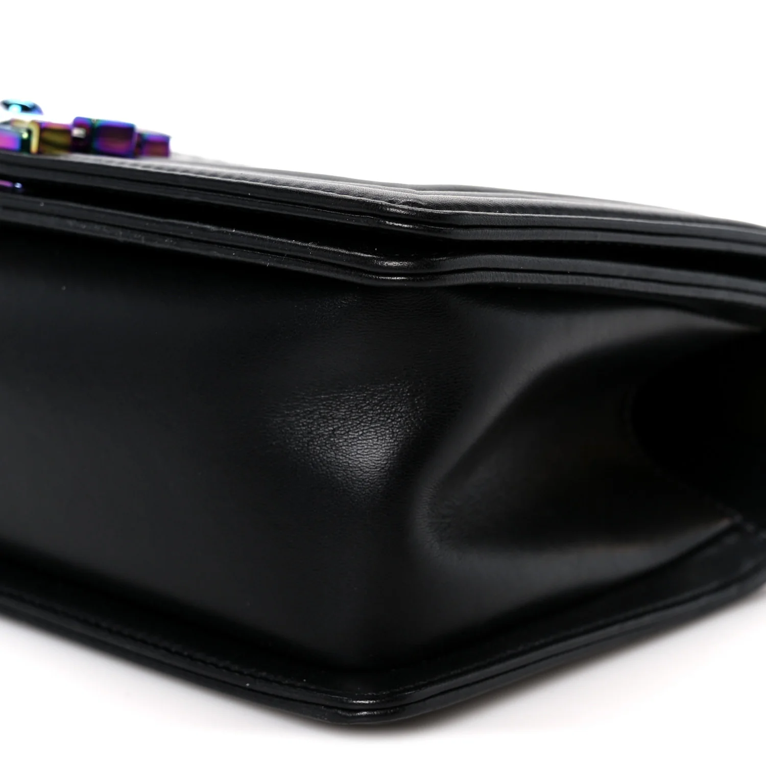 Lambskin LED Iridescent Metal Medium Boy Flap Black Multicolor - Image 13