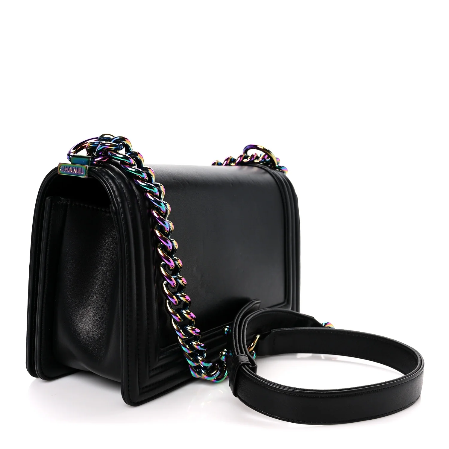 Lambskin LED Iridescent Metal Medium Boy Flap Black Multicolor - Image 3
