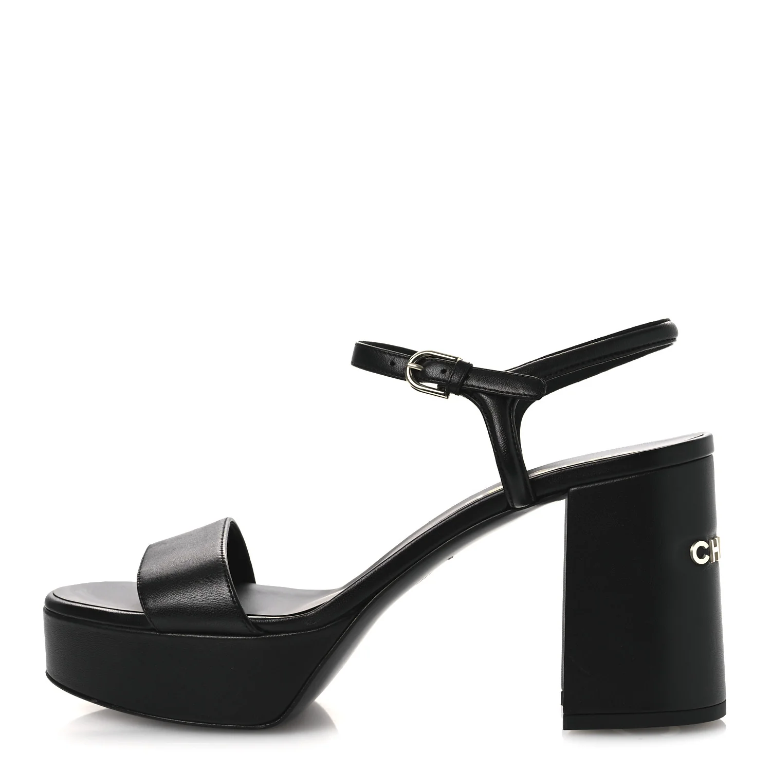 Lambskin Logo Platform Sandals 41 Black