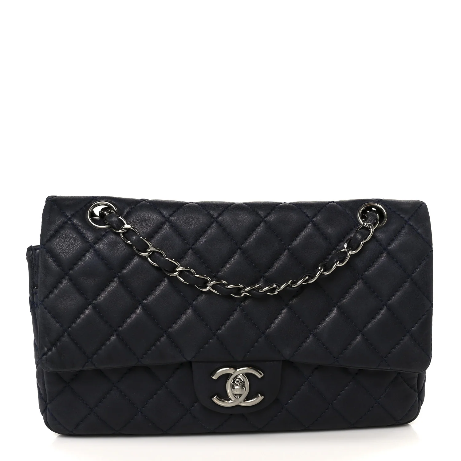 Lambskin Medium Double Flap Navy