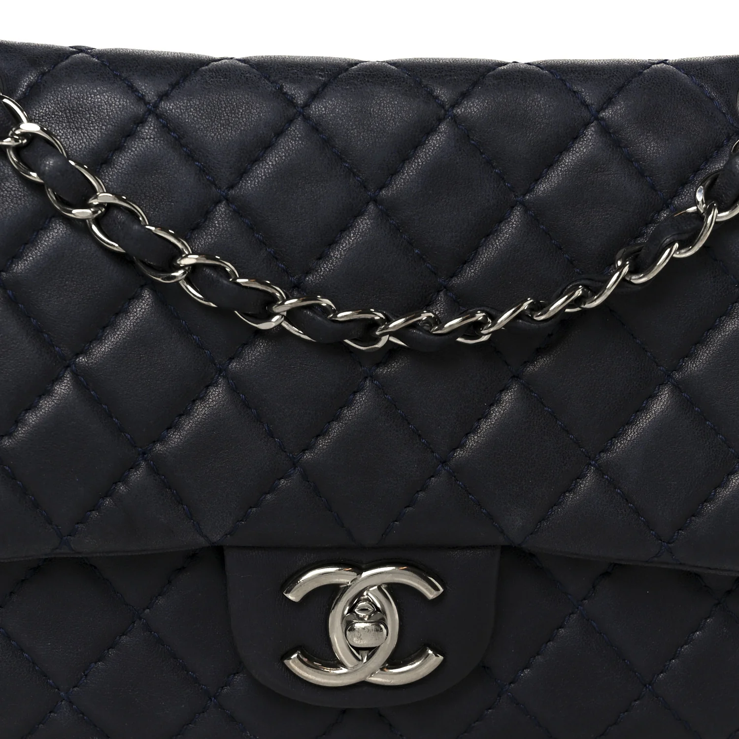 Lambskin Medium Double Flap Navy - Image 9