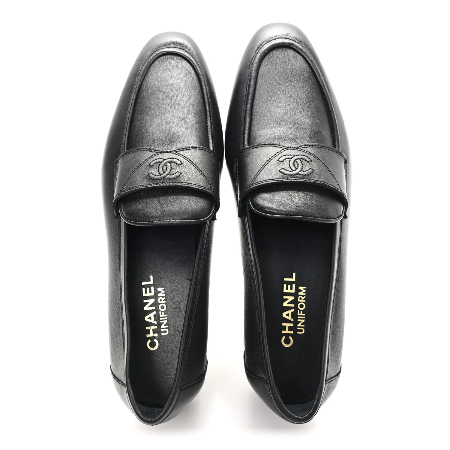 Lambskin Mens Stitched CC Loafers 42 Black - Image 2