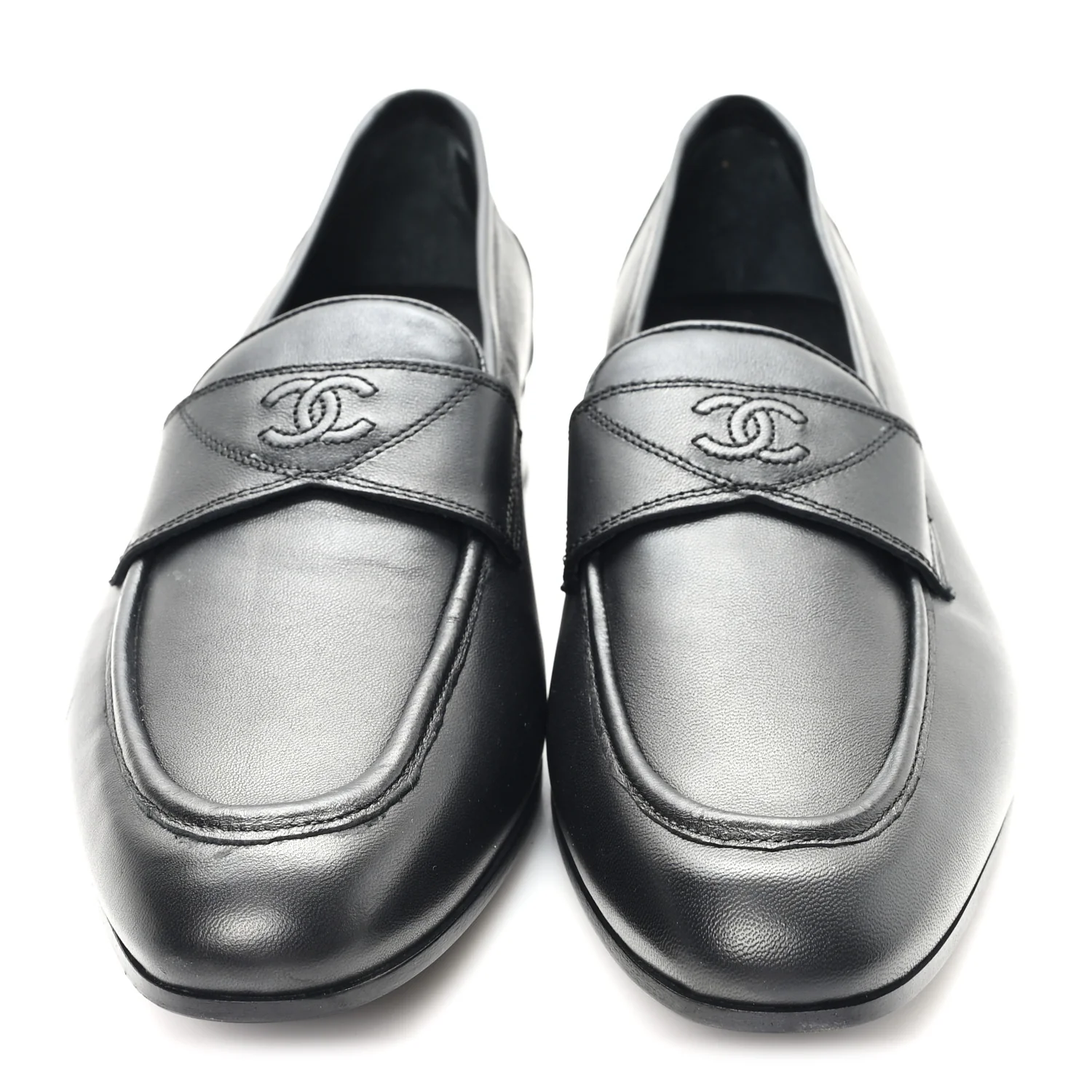 Lambskin Mens Stitched CC Loafers 42 Black - Image 3