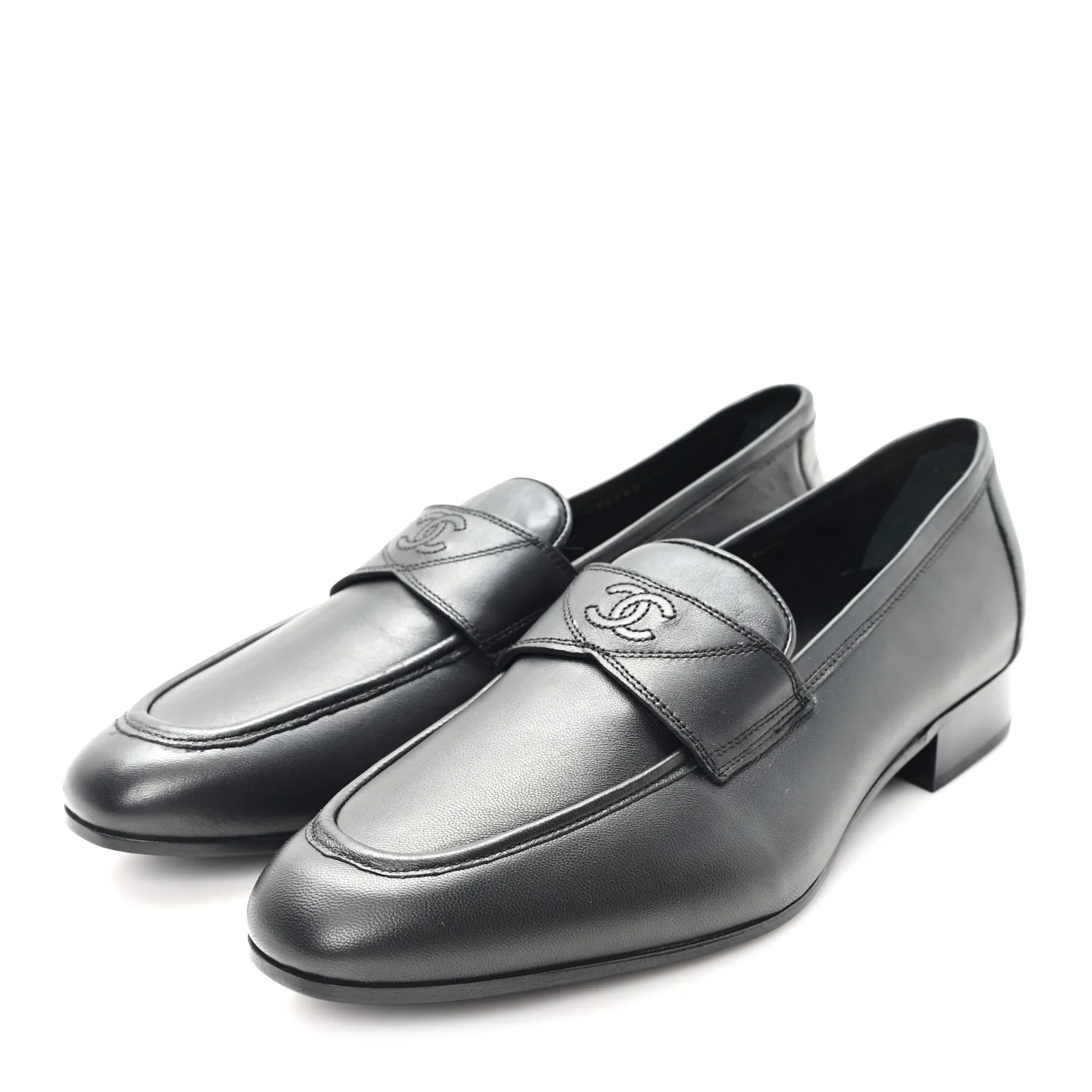 Lambskin Mens Stitched CC Loafers 42 Black - Image 4