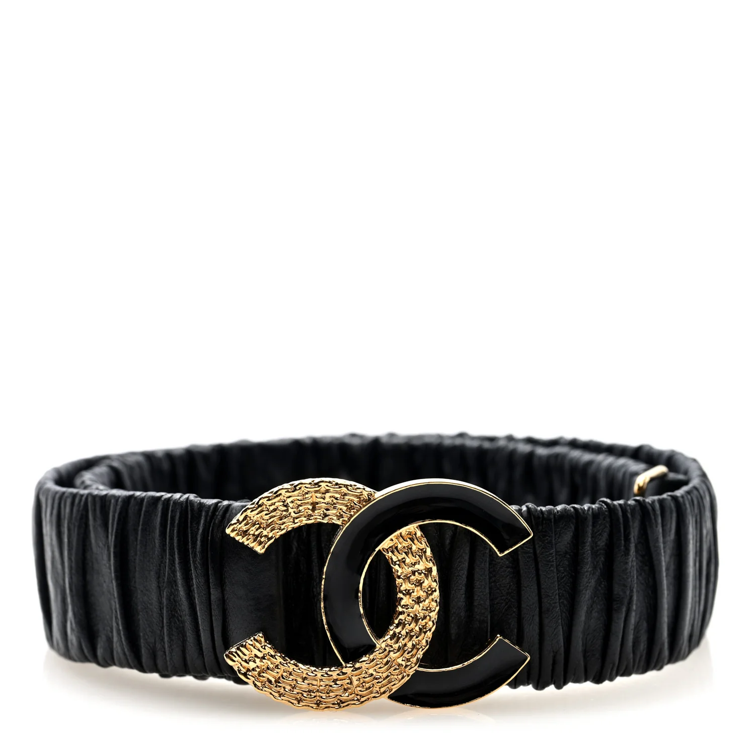 Lambskin Metal Ruched Chain CC 75 30 Belt Black
