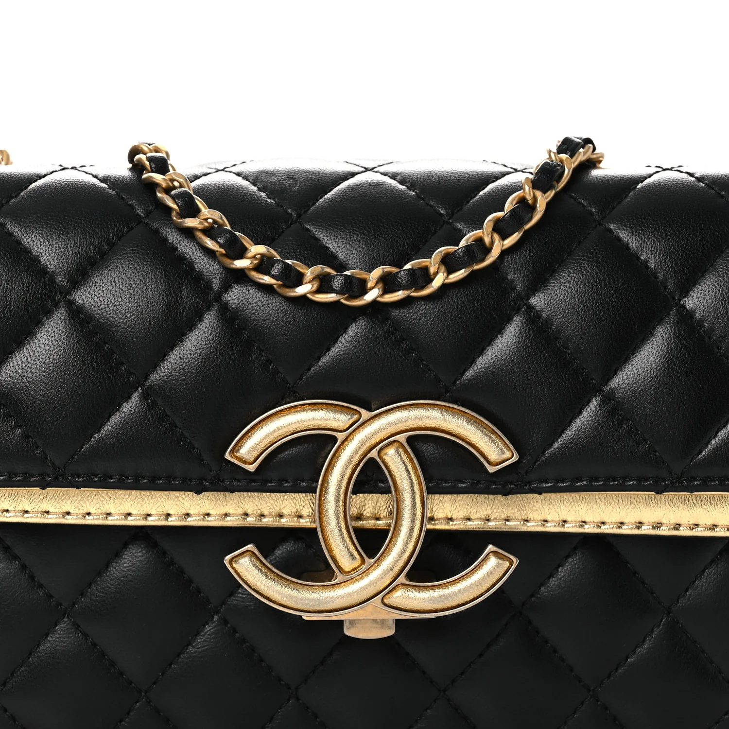Lambskin Metallic Quilted Small CC Chic Double Flap Black Gold - Image 9
