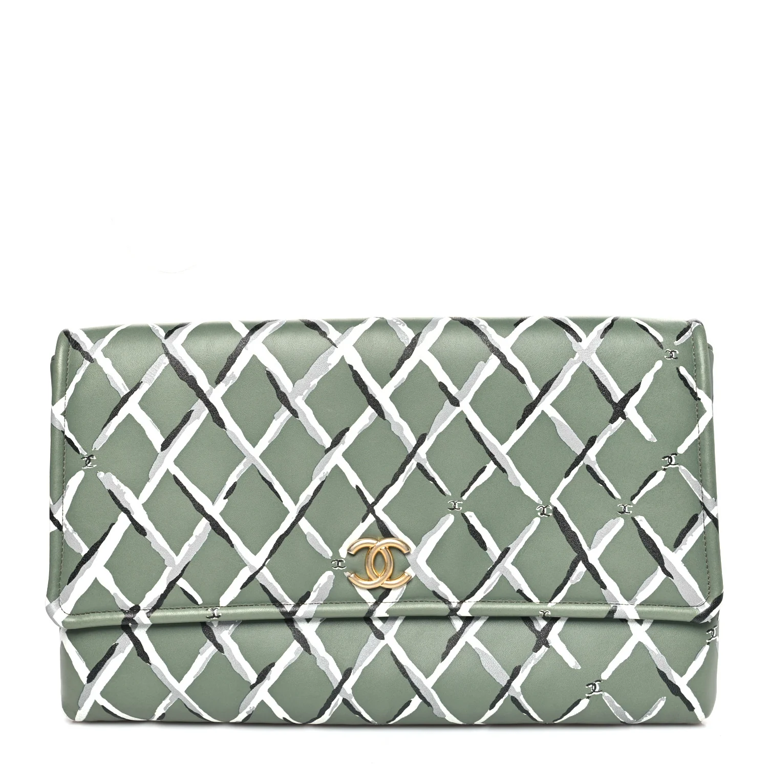 Lambskin Paris-Greece Quilted Foldover Clutch Green Multicolor