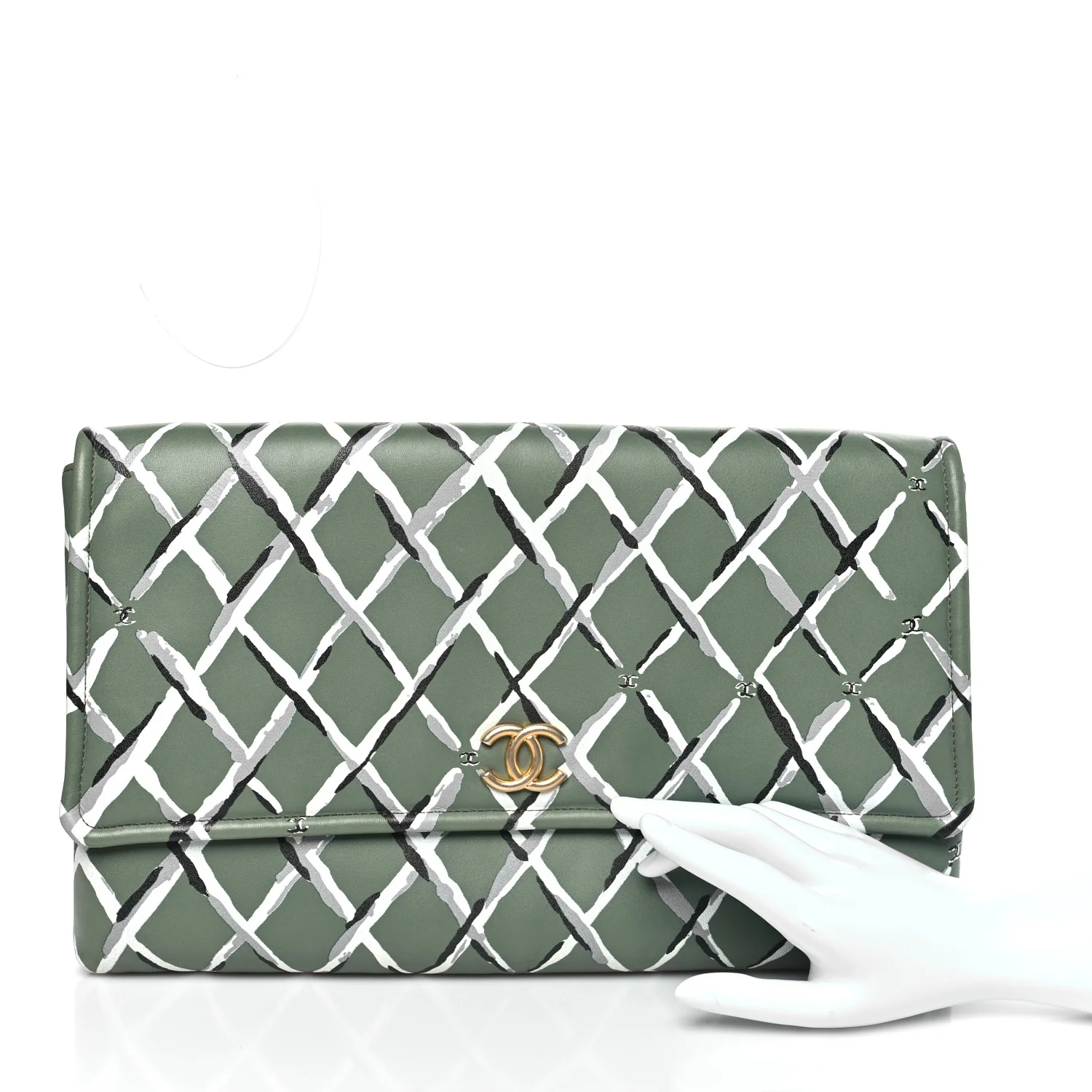 Lambskin Paris-Greece Quilted Foldover Clutch Green Multicolor - Image 2