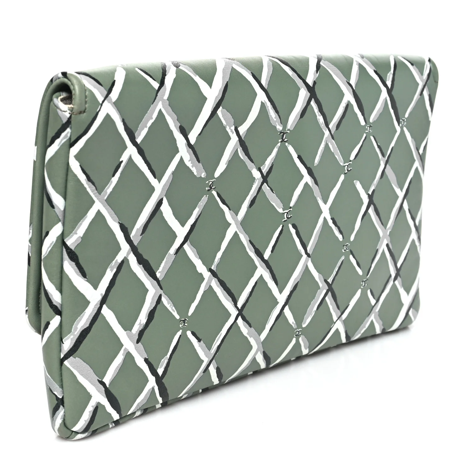 Lambskin Paris-Greece Quilted Foldover Clutch Green Multicolor - Image 3