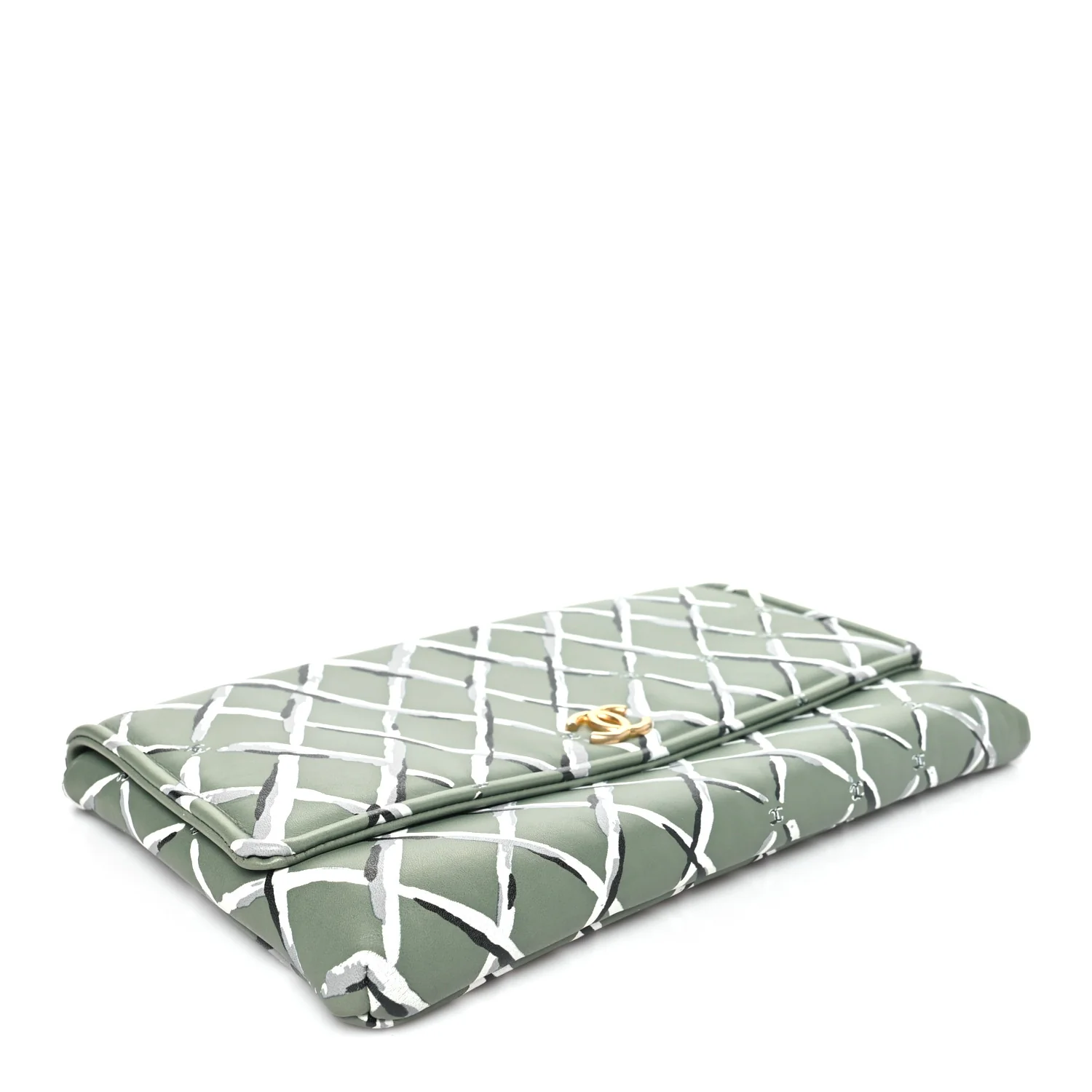 Lambskin Paris-Greece Quilted Foldover Clutch Green Multicolor - Image 4