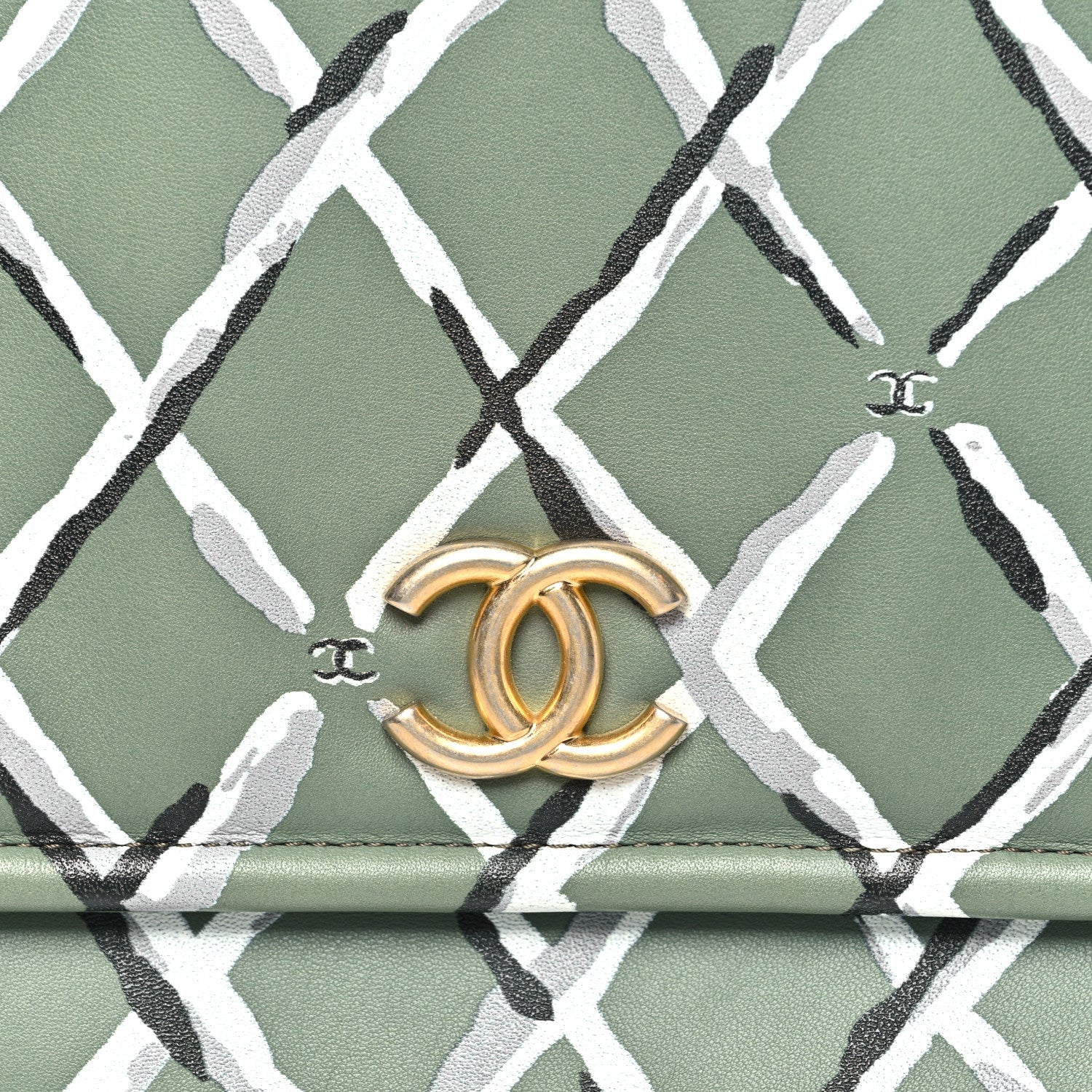 Lambskin Paris-Greece Quilted Foldover Clutch Green Multicolor - Image 8